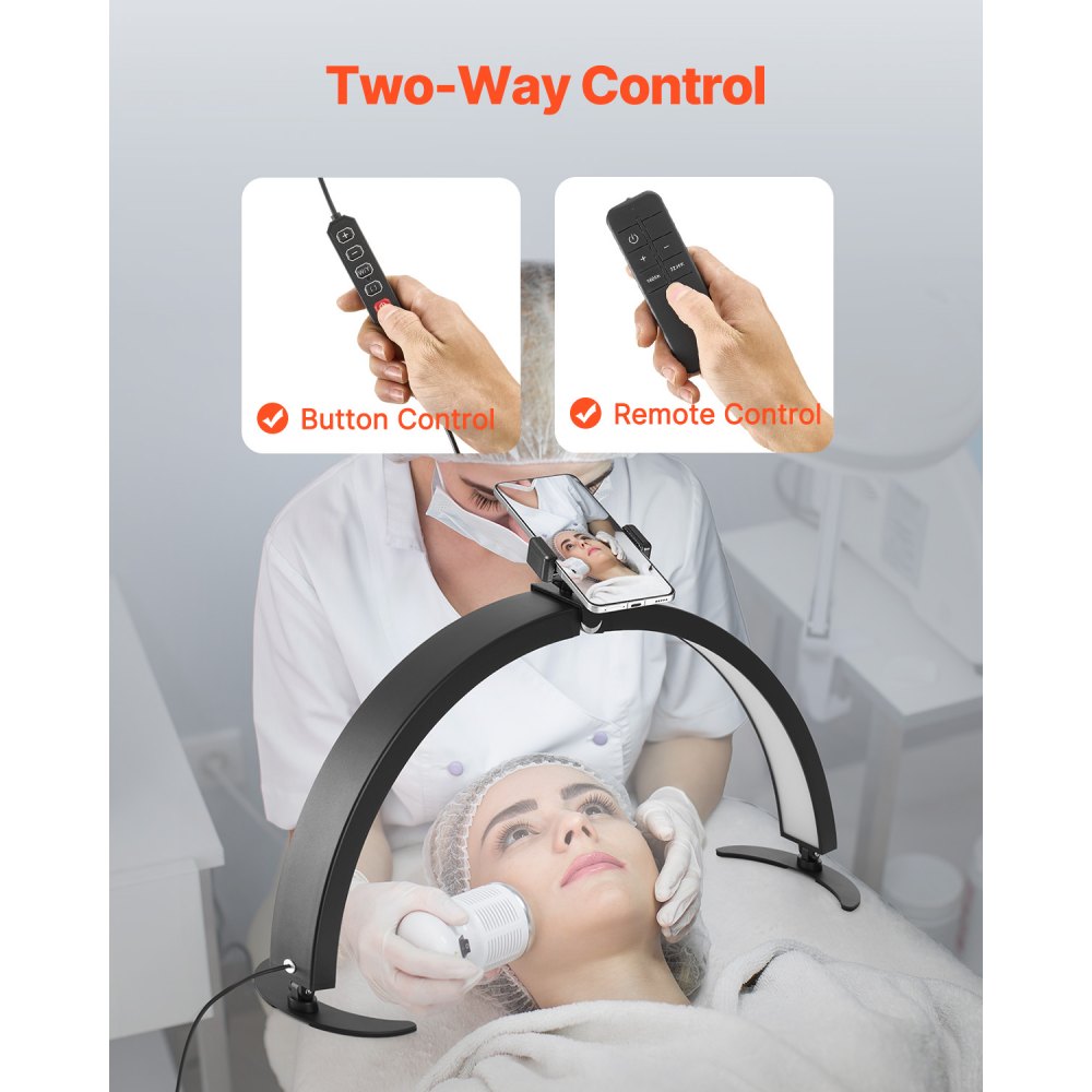 VEVOR Lampa biurkowa półksiężycowa do paznokci z uchwytem na telefon (40 W, 735 mm długości) Lampa do techniki paznokci, lampa stołowa do manicure z regulowaną jasnością, lampa stołowa LED do przedłużania rzęs