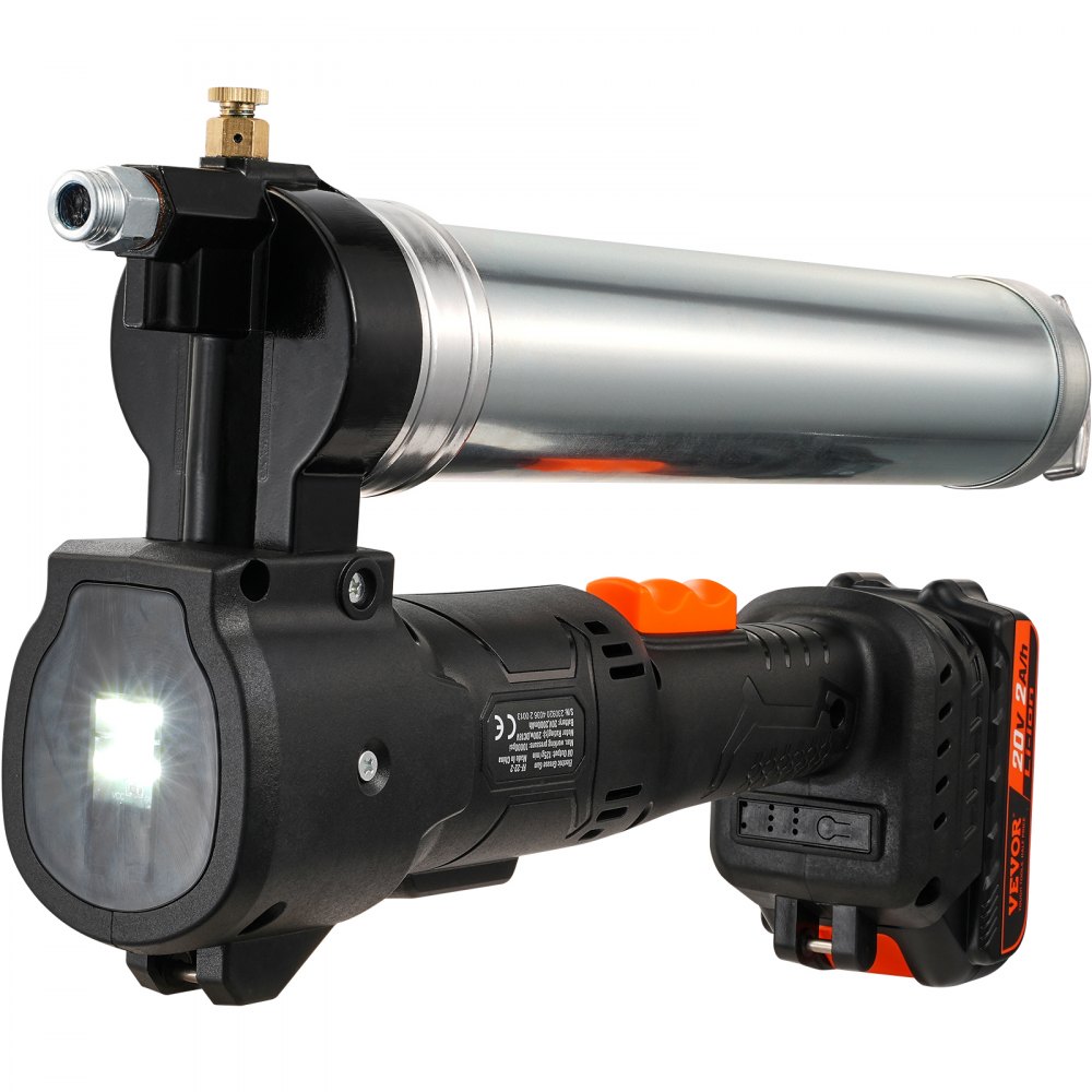 VEVOR 20 V Bezprzewodowa smarownica 500 g Pistolet smarowy Ciśnienie robocze 10 000 PSI Elektryczna smarownica Wydajność oleju 125 g/min W zestawie 2 akumulatory 2,0 Ah, wąż Φ9 x 990 mm i szybka ładowarka Uniwersalna smarownica