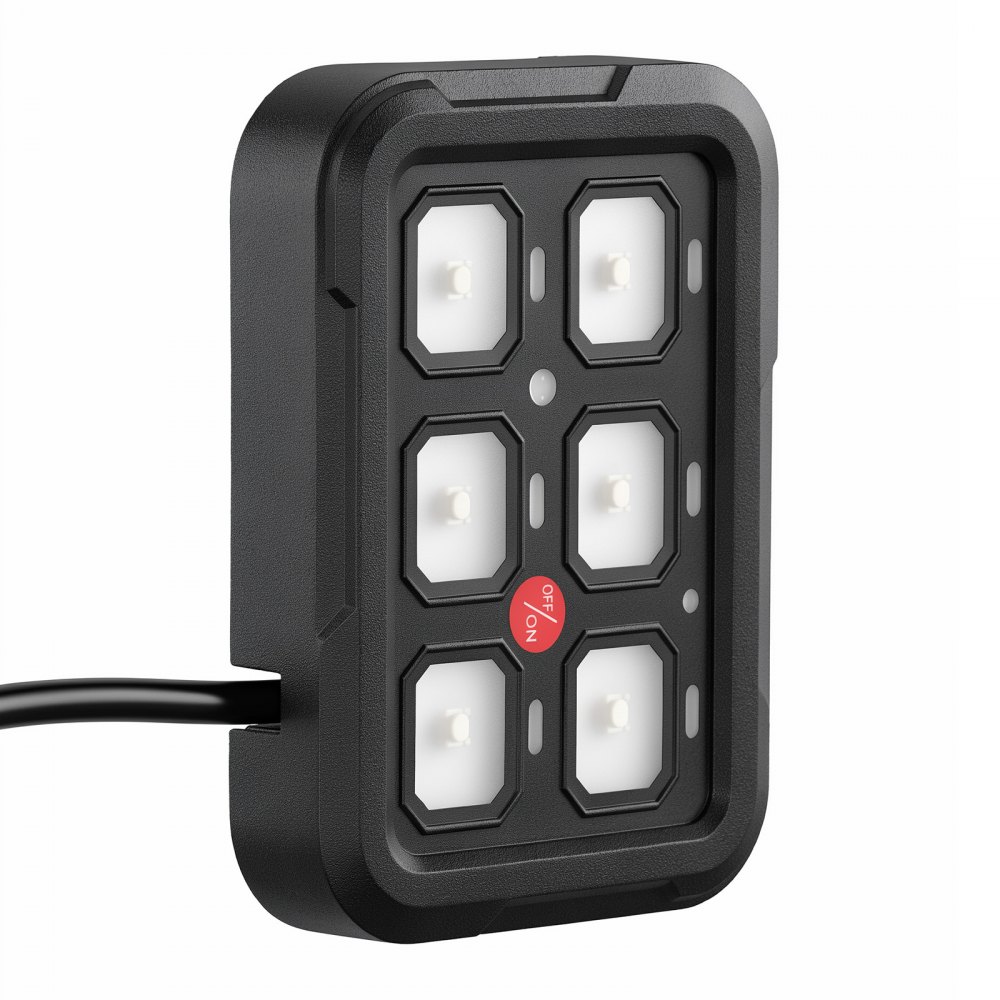 Panel przełączników VEVOR 6-drożny, pole przełączników 12-24 V z podświetleniem LED do samochodów osobowych, ciężarowych i łodzi, 1440 W, 60 A, z 3 trybami przełączania, ochroną IP65, monitorowaniem temperatury i regulowanym uchwytem panelu