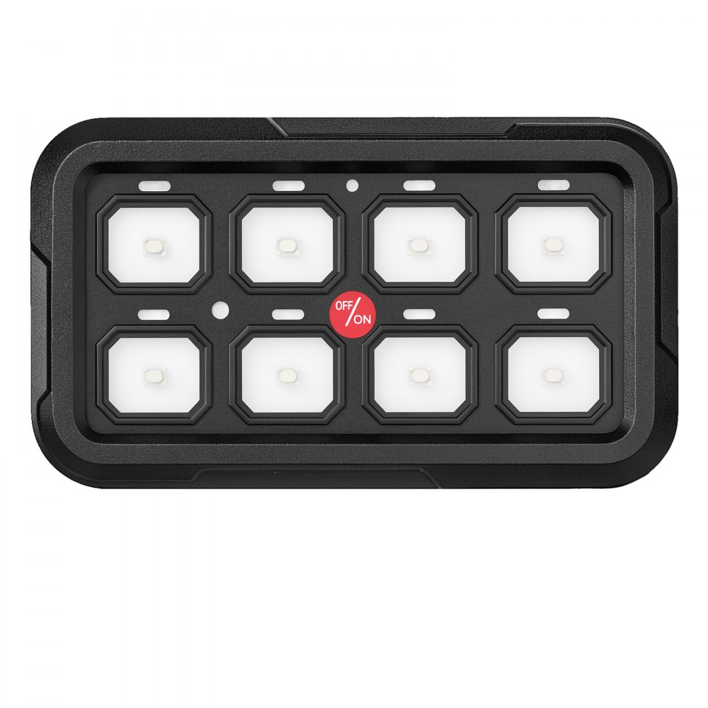 Panel przełączników VEVOR 8-drożny, podświetlenie LED 12-24 V do samochodów osobowych, ciężarowych i łodzi, 1440 W, 60 A, ze sterowaniem za pomocą aplikacji, 3 trybami przełączania, ochroną IP65 i regulowanym kątem montażu