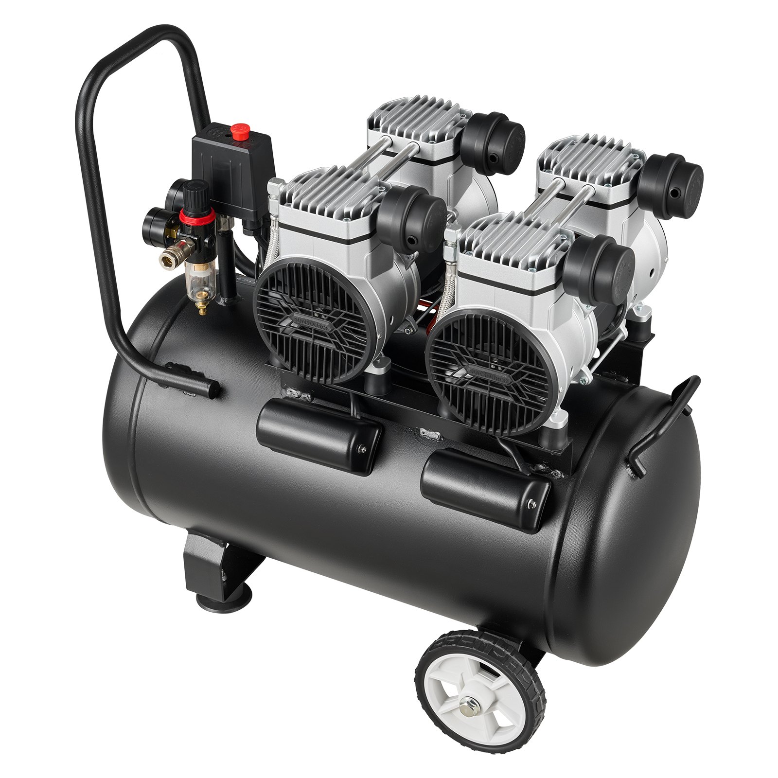 Kompresor powietrza VEVOR 3 kW, kompresor bezolejowy ze zbiornikiem powietrza 50 l, niezwykle cichy kompresor o wydajności 255 l/min przy ciśnieniu 6,2 bara i maks. 8 barów, przenośny kompresor powietrza z kółkami i uchwytem do warsztatu i majsterkowania