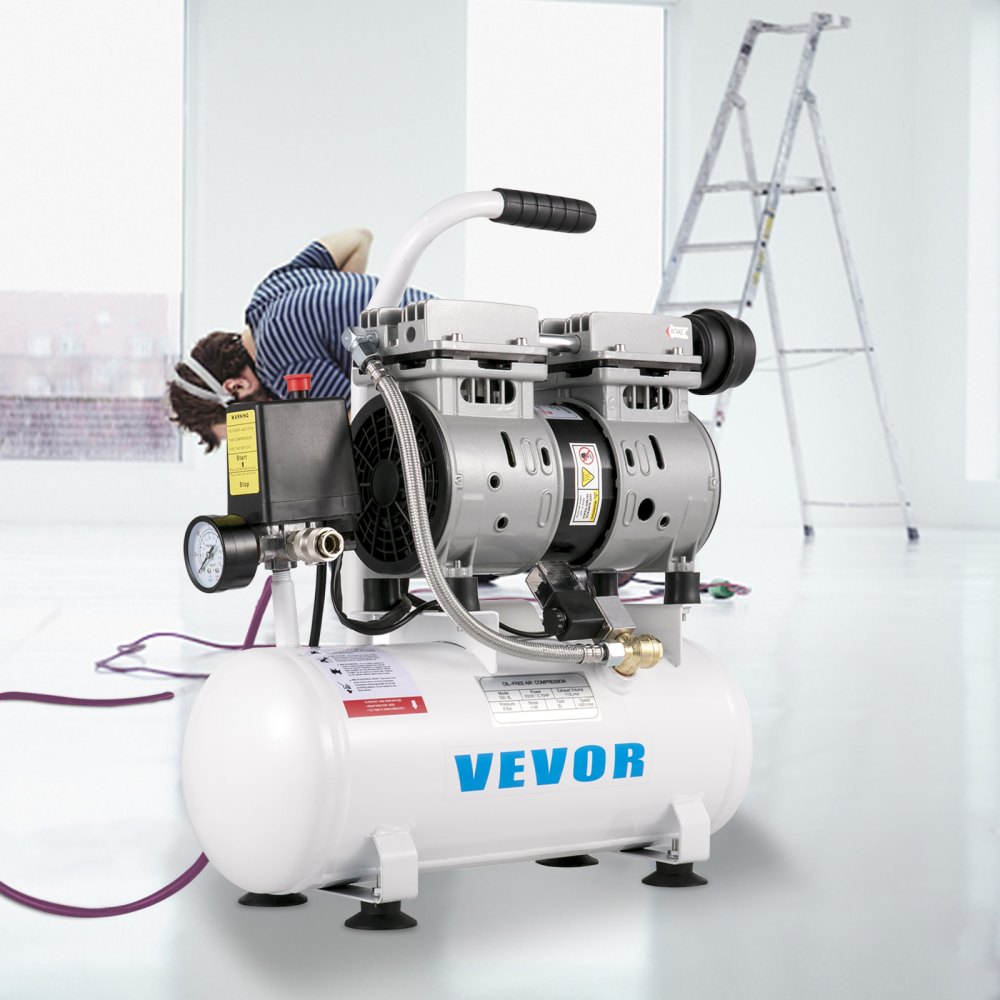 VEVOR Whisper Compressor Bezolejowa sprężarka powietrza 9L 550W Cichy kocioł na sprężone powietrze