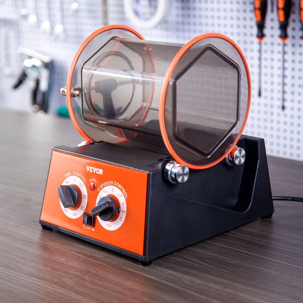 VEVOR Polerka bębnowa do polerowania biżuterii o wadze 5 kg, obrotowa polerka powierzchniowa o mocy 60 W, obrotowy bębnowy polerka do polerowania biżuterii, regulowany czas i prędkość, młyn kulowy, do złota, srebra itp.