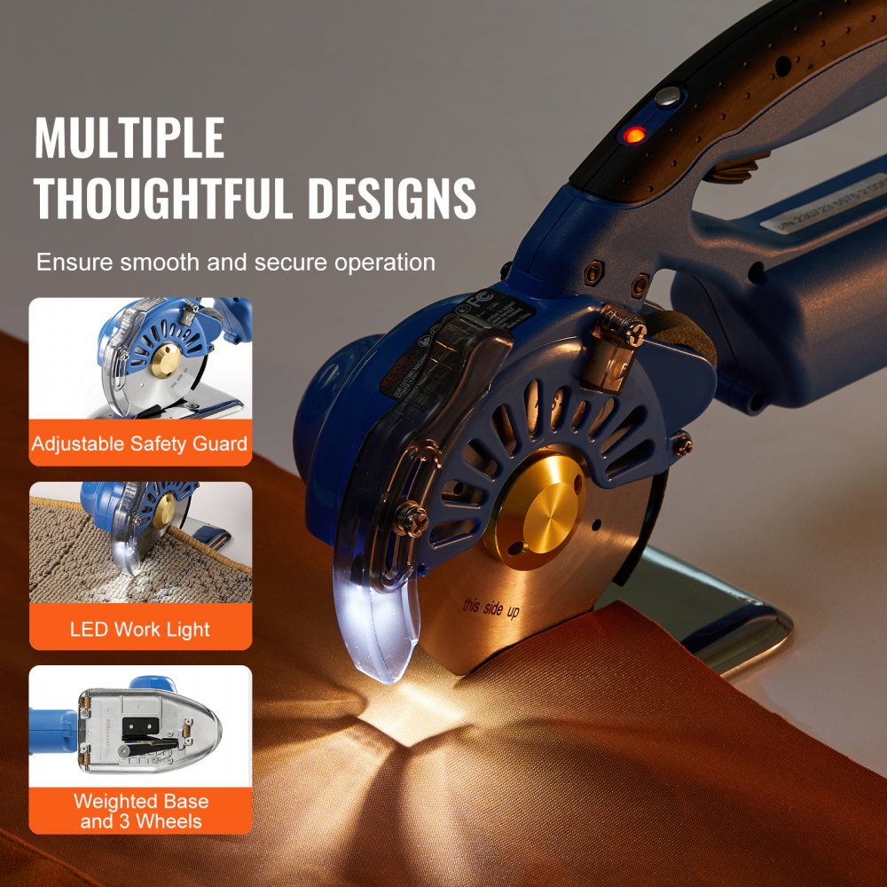 VEVOR przenośna przecinarka do tkanin 150 W, elektryczna przemysłowa przecinarka do tkanin, rozmiar ostrza: 100 mm, maks. grubość cięcia: 27 mm, bezprzewodowe nożyczki do tkanin wykonane ze stali stopowej, idealne do tkanin, tkanin itp.
