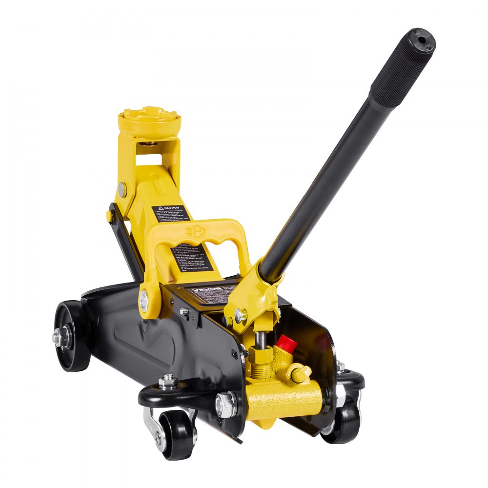 Podnośnik hydrauliczny VEVOR Low-Profile Trolley Jack i koła 360°, udźwig 1,5 t, pompa jednotłokowa Quick-Lift, wysokość podnoszenia 13-31 cm, podnośnik hydrauliczny do samochodów sportowych i sedanów, kolor żółty i czarny