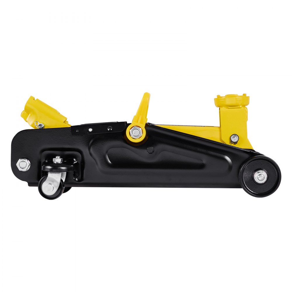 Podnośnik hydrauliczny VEVOR Low-Profile Trolley Jack i koła 360°, udźwig 1,5 t, pompa jednotłokowa Quick-Lift, wysokość podnoszenia 13-31 cm, podnośnik hydrauliczny do samochodów sportowych i sedanów, kolor żółty i czarny
