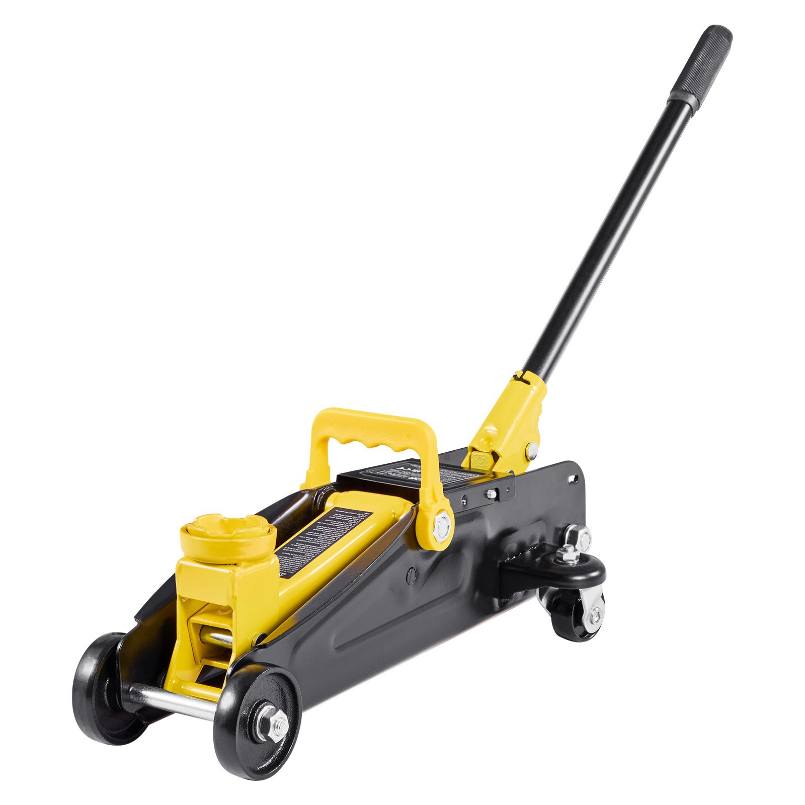 Podnośnik hydrauliczny VEVOR Low-Profile Trolley Jack i koła 360°, udźwig 1,5 t, pompa jednotłokowa Quick-Lift, wysokość podnoszenia 13-31 cm, podnośnik hydrauliczny do samochodów sportowych i sedanów, kolor żółty i czarny