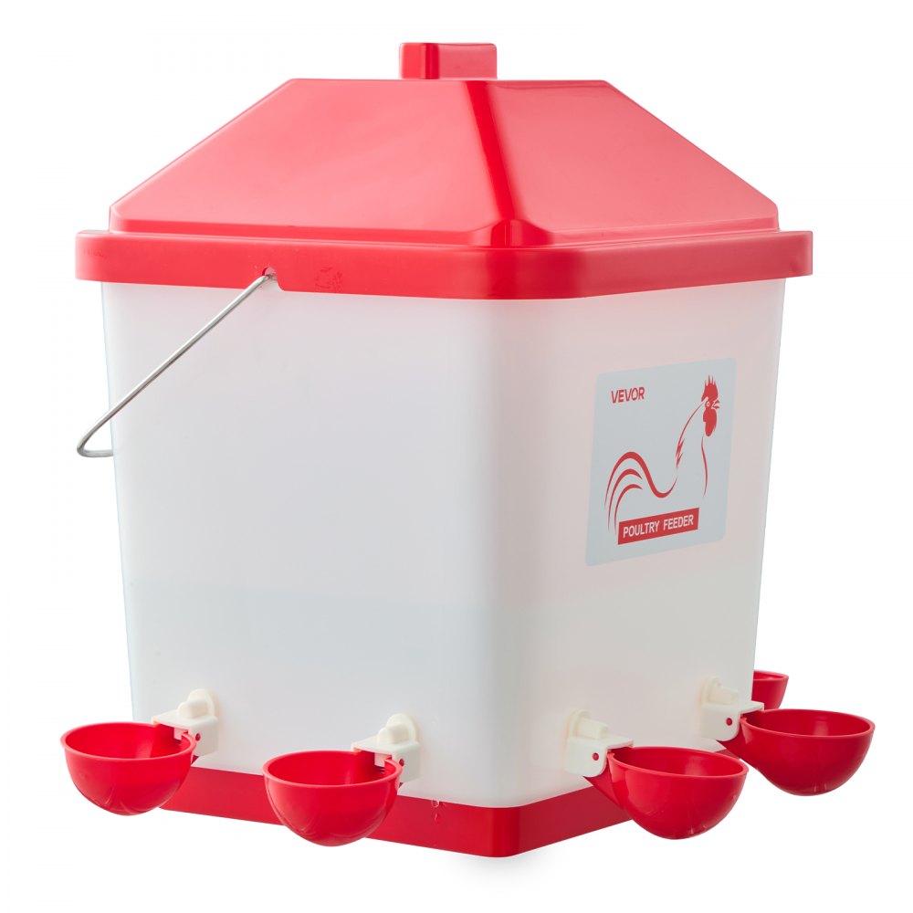 Automatyczny karmnik i poidło dla kurczaków VEVOR, 18,14 kg/19 l, wodoodporny dozownik wody z miską na wodę, zapobiega marnowaniu karmy, automatyczne karmienie grawitacyjne, odpowiedni dla kurczaków, kaczek i indyków