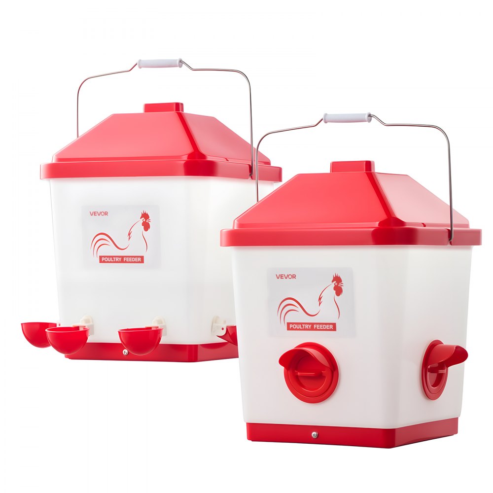 Automatyczny karmnik i poidło dla kurczaków VEVOR, 18,14 kg/19 l, wodoodporny dozownik wody z miską na wodę, zapobiega marnowaniu karmy, automatyczne karmienie grawitacyjne, odpowiedni dla kurczaków, kaczek i indyków