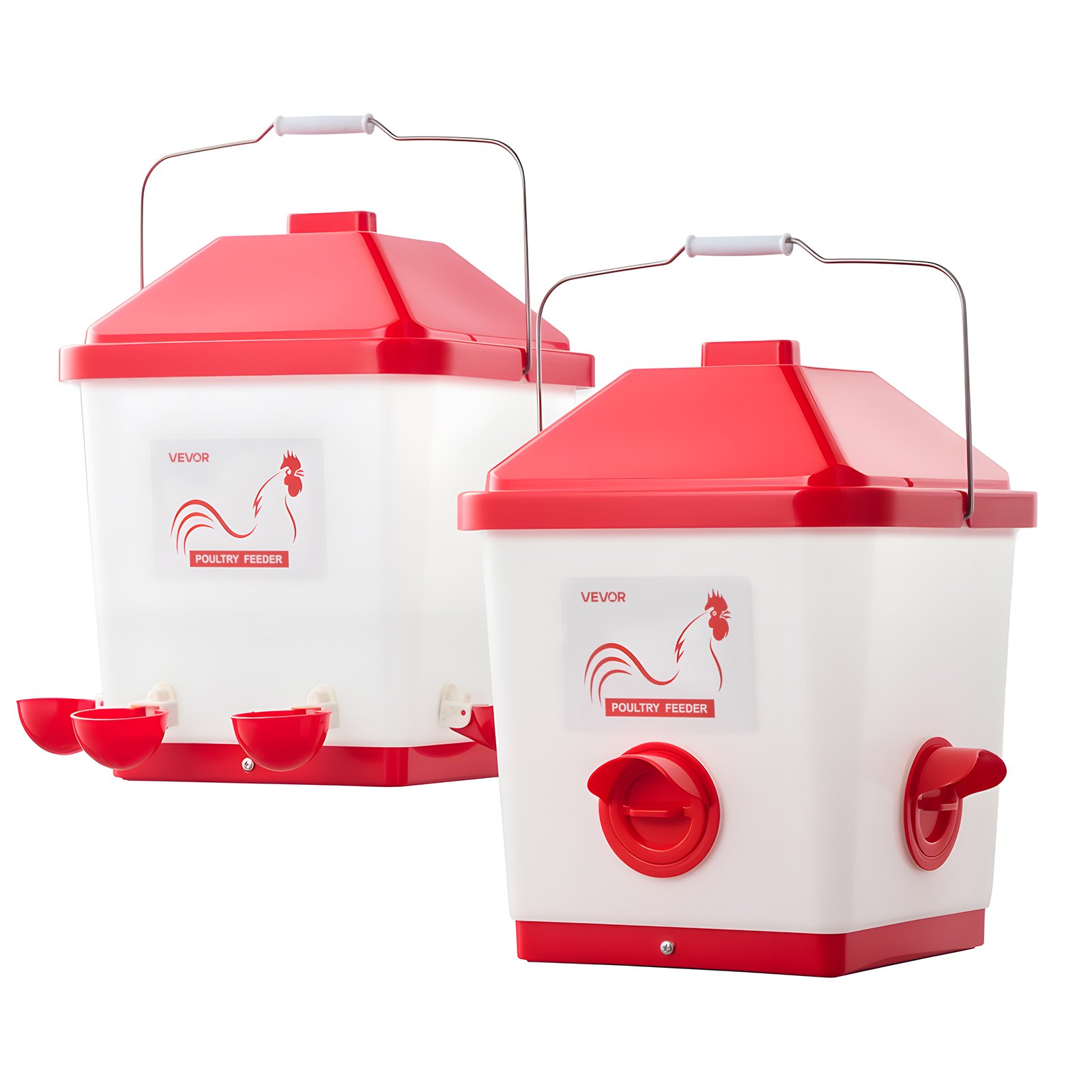 Automatyczny karmnik i poidło dla kurczaków VEVOR, 18,14 kg/19 l, wodoodporny dozownik wody z miską na wodę, zapobiega marnowaniu karmy, automatyczne karmienie grawitacyjne, odpowiedni dla kurczaków, kaczek i indyków