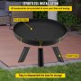 VEVOR Fire Pit Bowl, 30-Calowa Głęboka Okrągła Misa ze Stali Węglowej, Opalana Drewnem na Zewnętrzne Patio, Podwórka I Kemping, z Otworem Spustowym, Przenośnymi Uchwytami i Kijem do Drewna Opałowego