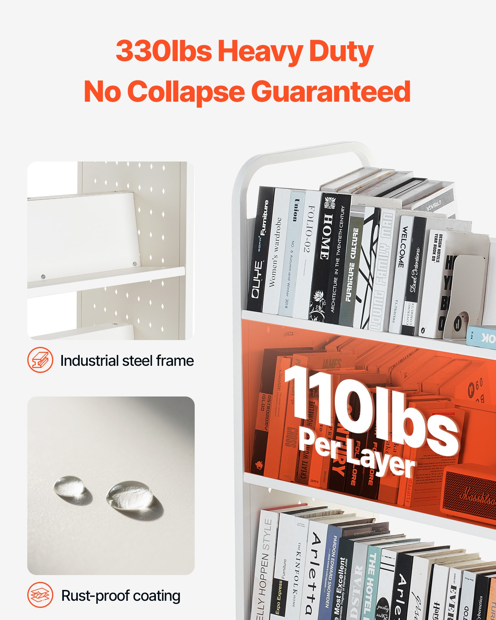 Wózek biblioteczny VEVOR, udźwig 150 kg, 97 x 51,5 x 122,5 cm, dwustronna półka na książki w kształcie litery W z podwójnymi kółkami hamulcowymi, wózek-półka do salonu, biura, szkoły, biały