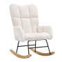 VEVOR Rocking Chair for Children's Room, 113.4 kg Weight Capacity, Upholstered with Teddy Fabric, with Soft Seat & High Backrest, Nursing Chair for Children's Room, Bedroom, Living Room, Ivory White