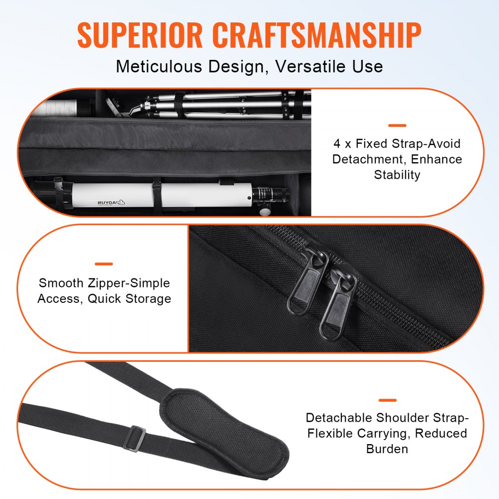 Torba transportowa na teleskop VEVOR, duża torba transportowa na teleskop 1040 mm ze stałymi klamrami, wieloma kieszeniami i wyjmowaną przegrodą, torba transportowa na teleskop, tubę optyczną i statyw, torba na przeciwwagę