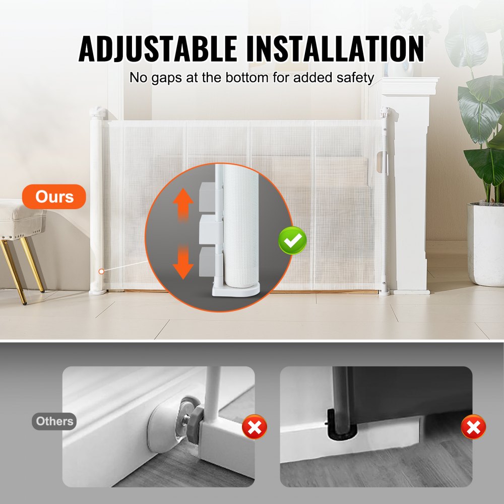 Bramka zabezpieczająca do drzwi VEVOR Bramka schodowa Maks. 153 cm Wysuwana bramka dla dzieci Wysoka bramka dla dzieci o wysokości 87 cm Bramka zabezpieczająca dla zwierząt domowych Bramka zabezpieczająca dla dzieci Biała bramka schodowa do mocowania dla małego psa Bramka na zewnątrz