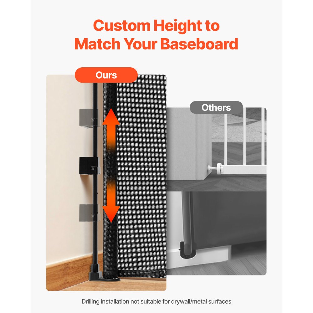 VEVOR Bramka schodowa dla dziecka i psa, rozsuwana do 185 cm (szer.) / 795 mm (wys.), bramka schodowa z blokadą bezpieczeństwa, siatkowa bramka zabezpieczająca na schody, korytarze, wewnątrz i na zewnątrz, kolor czarny