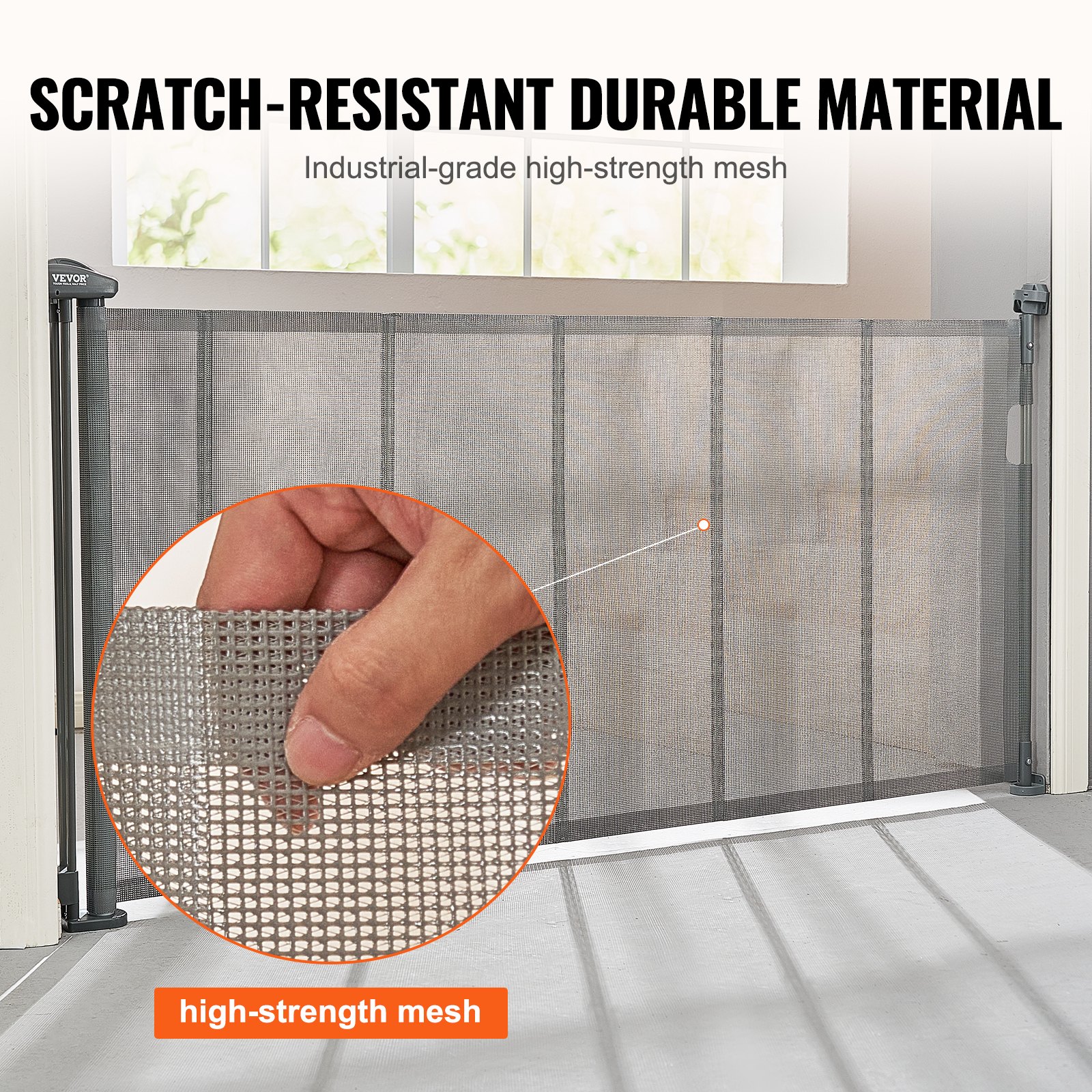 Bramka zabezpieczająca drzwi VEVOR Bramka schodowa Maks. 195 cm Wysuwana bramka dla dzieci Wysoka bramka dla dzieci o wysokości 87 cm Bramka zabezpieczająca dla zwierząt domowych Bramka zabezpieczająca dla dzieci Szara bramka schodowa do mocowania dla małego psa Bramka na zewnątrz