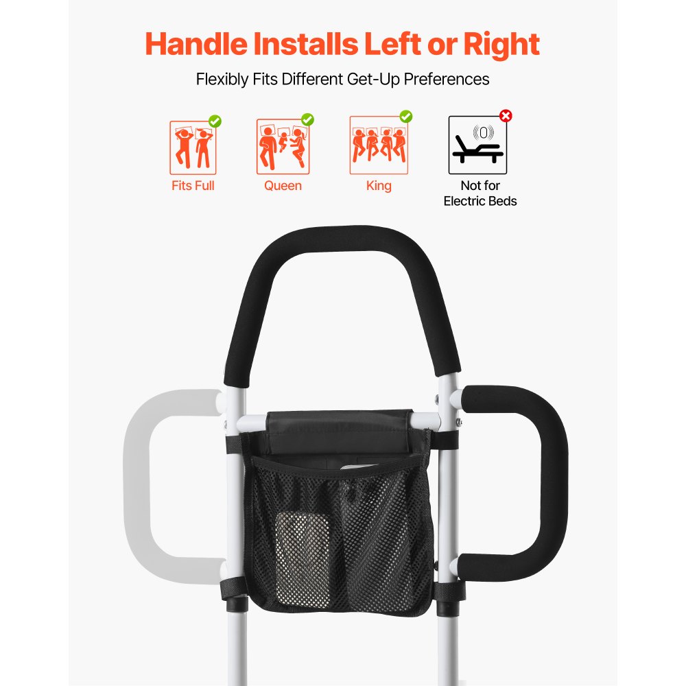 VEVOR Barierka łóżkowa 610x400x645 mm, barierka łóżkowa z uchwytem bocznym i poręczą z poliuretanu, rurka ze stali węglowej ułatwiająca wejście dla seniorów, pasuje do łóżek typu king-size, queen-size, full-size i twin