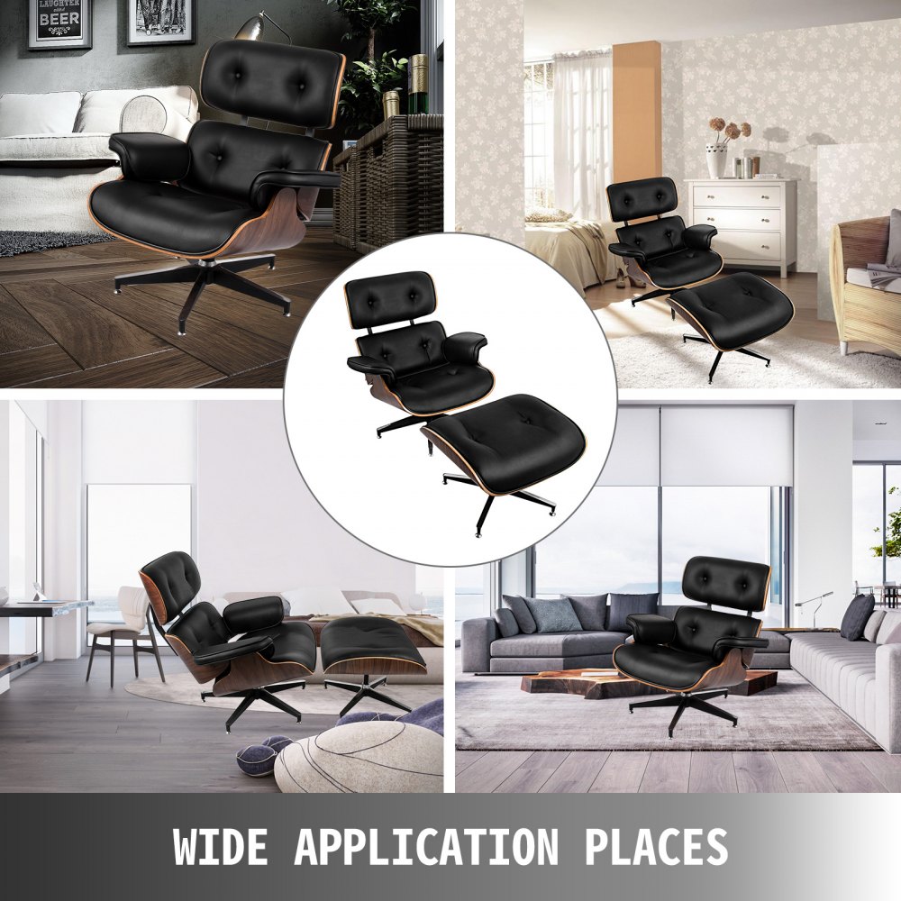 Klasyczny fotel i podnóżek ze sklejki orzechowej ze skóry PU w stylu Eames