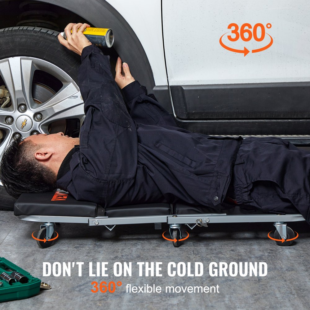 VEVOR 2 w 1, warsztat samochodowy, leżanka warsztatowa, leżanka montażowa, stołek warsztatowy 915 x 415 x 128 mm, siedzisko do montażu, stal + winyl, kółka obrotowe 360°, składane siedzisko, nośność do 136 kg, leżanka na kółkach