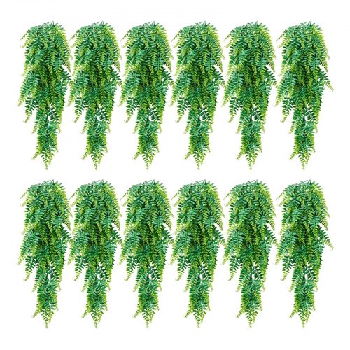 VEVOR 12 szt. sztucznych paproci wiszących, sztuczne rośliny o długości zwisu 79 cm, wykonane z tkaniny syntetycznej i jedwabnej, odporne na promieniowanie UV sztuczne paprocie bostońskie do domu, ogrodu, dekoracji biura, bez doniczki