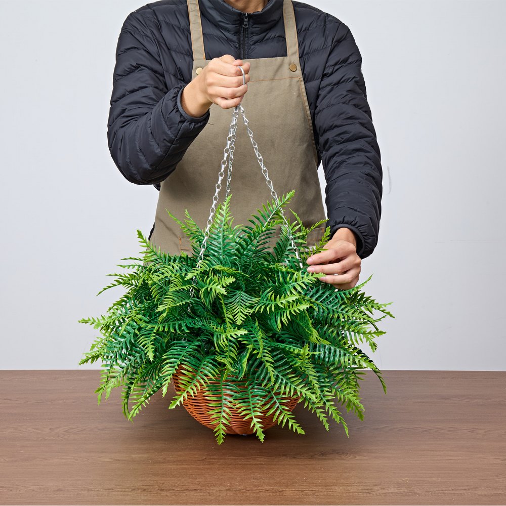VEVOR Artificial Ferns, 2 Pcs Fake Hanging Boston Fern Bush Plant with 584 mm Hanging Length, Plastic Faux Greenery for Indoor and Outdoor Decor, For Wall, Wedding Party, Home, Porch Garden, Office