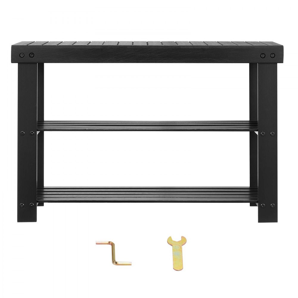 Ławka na buty VEVOR (703 x 288 x 451 mm), ławka do przedpokoju wykonana z bambusa, 3-poziomowa półka na buty (nośność 130 kg), do przedpokoju, salonu, sypialni, czarna