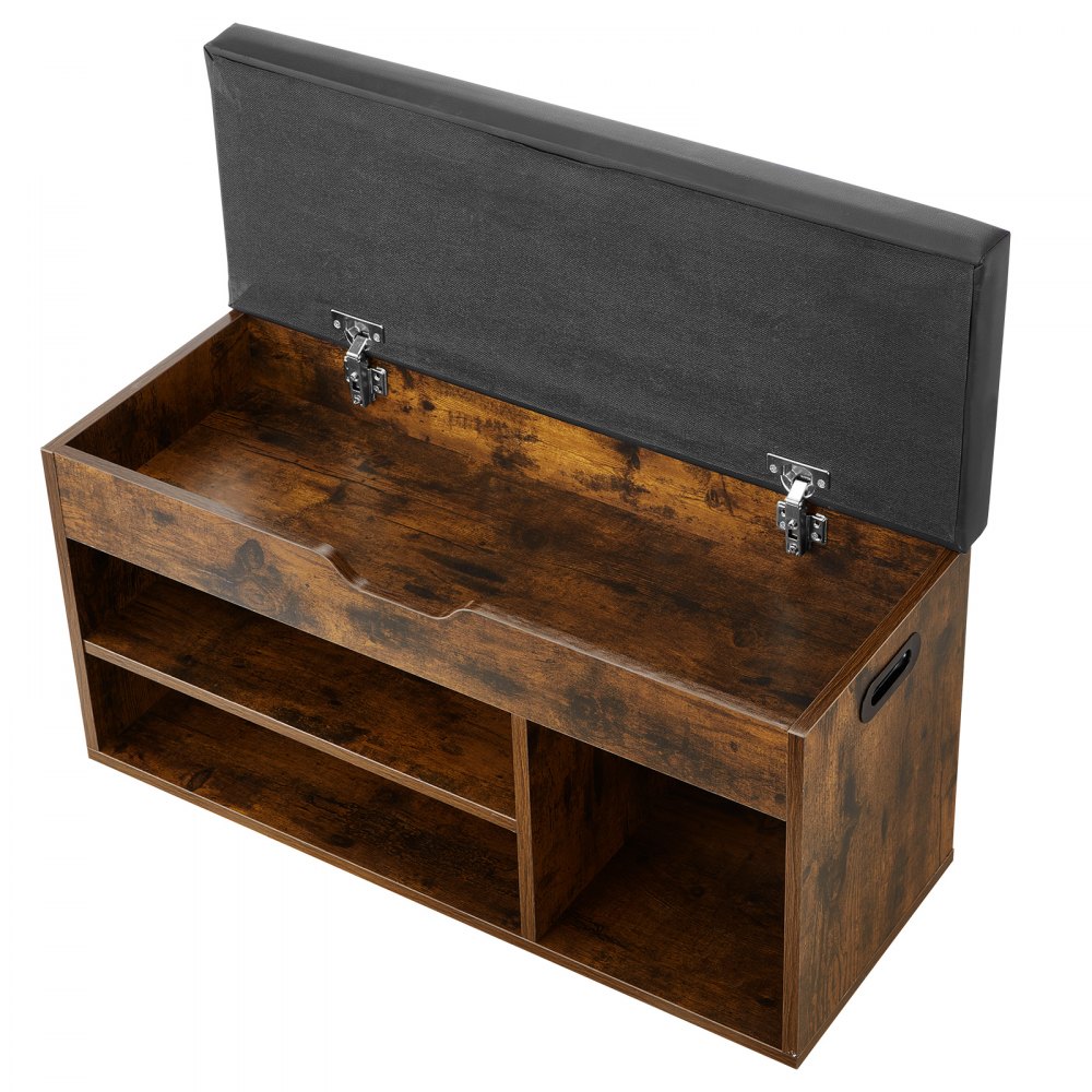 Ławka na buty VEVOR (805 x 305 x 445 mm), ławka do przedpokoju z podnoszonym schowkiem i poduszką, półka na buty z 3 przegrodami (nośność 136 kg), do przedpokoju, salonu, czarna