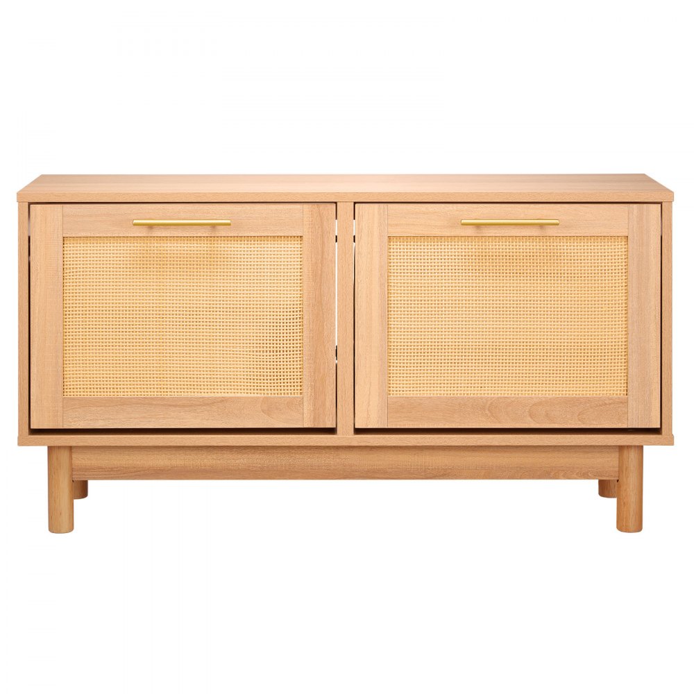 Ławka z półką na buty VEVOR (100 x 30 x 53 cm), ławka do przedpokoju wykonana z materiału przypominającego rattan, z 2 składanymi szufladami, półką na buty z 4 przegrodami i 2 drzwiami z rattanu (nośność 136 kg), do przedpokoju, salonu, sypialni