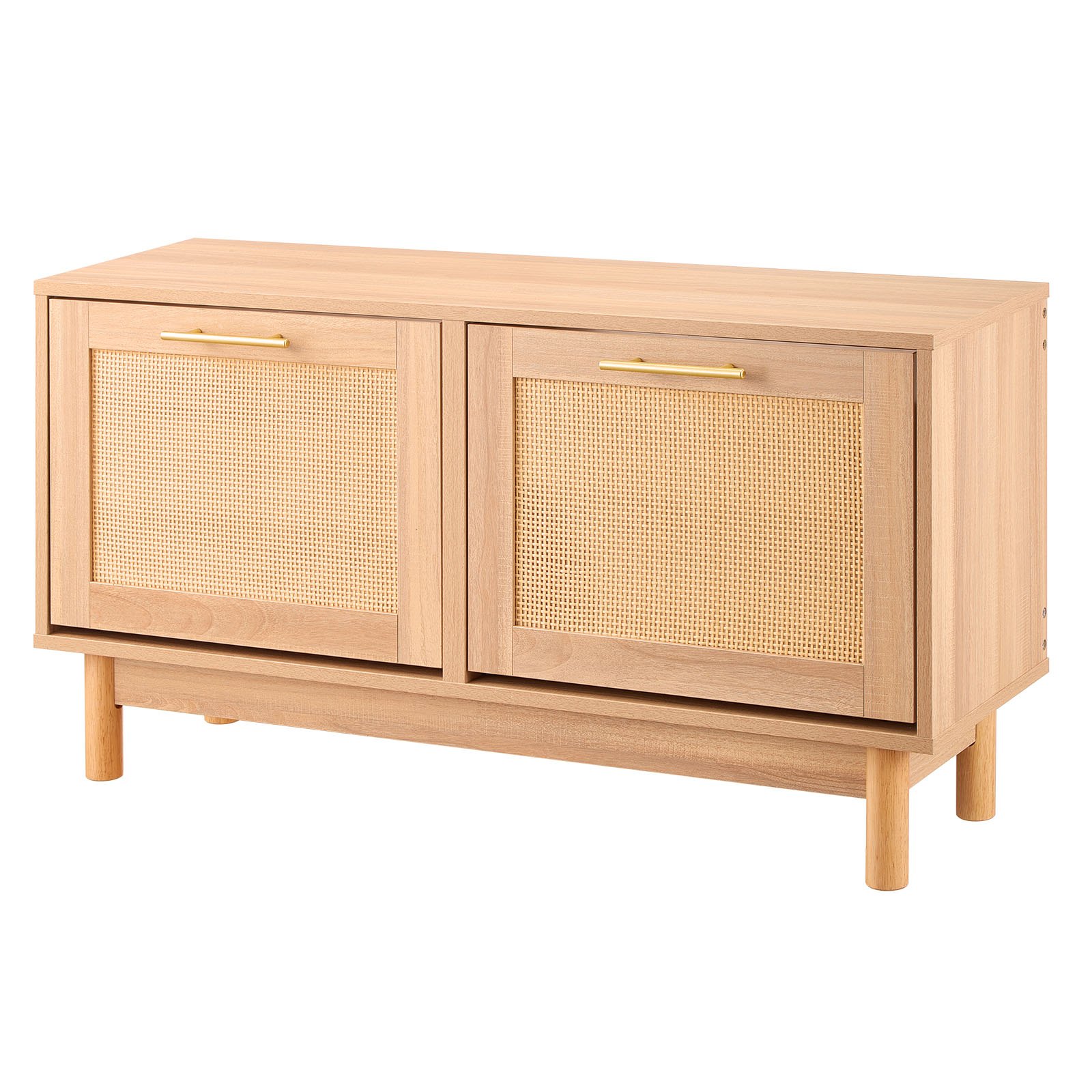 Ławka z półką na buty VEVOR (100 x 30 x 53 cm), ławka do przedpokoju wykonana z materiału przypominającego rattan, z 2 składanymi szufladami, półką na buty z 4 przegrodami i 2 drzwiami z rattanu (nośność 136 kg), do przedpokoju, salonu, sypialni