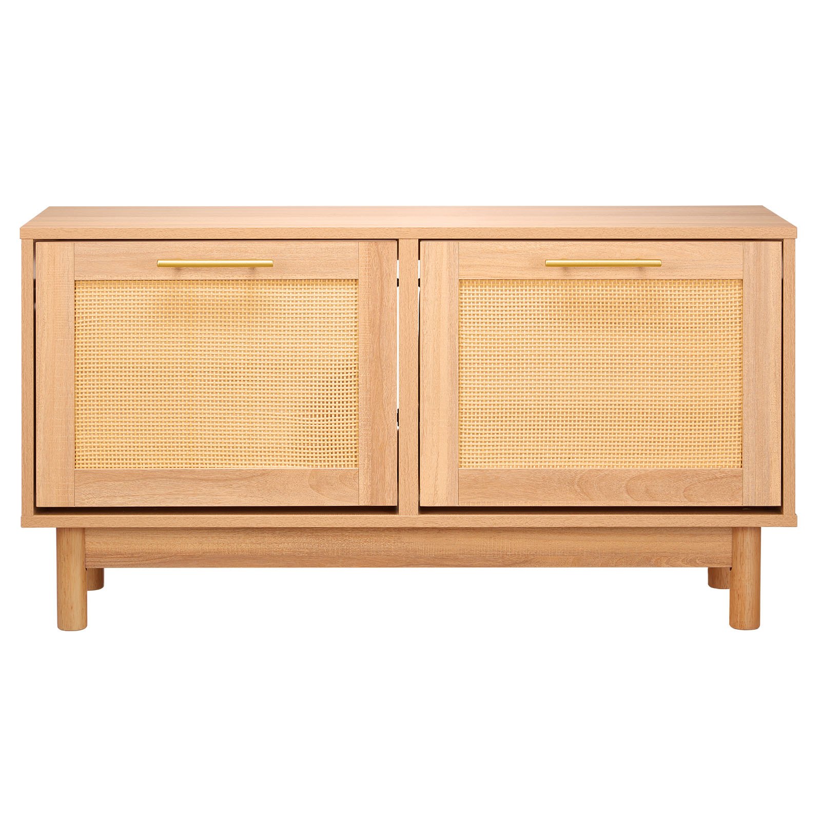 Ławka z półką na buty VEVOR (100 x 30 x 53 cm), ławka do przedpokoju wykonana z materiału przypominającego rattan, z 2 składanymi szufladami, półką na buty z 4 przegrodami i 2 drzwiami z rattanu (nośność 136 kg), do przedpokoju, salonu, sypialni