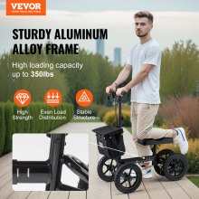Hulajnoga kolanowa VEVOR, chodzik aluminiowy z regulowaną wysokością kierownicy i nakolannikami, koła terenowe 30 cm, podwójne hamulce, hulajnoga rehabilitacyjna nóg przy złamaniach kostek i stóp, 160 kg