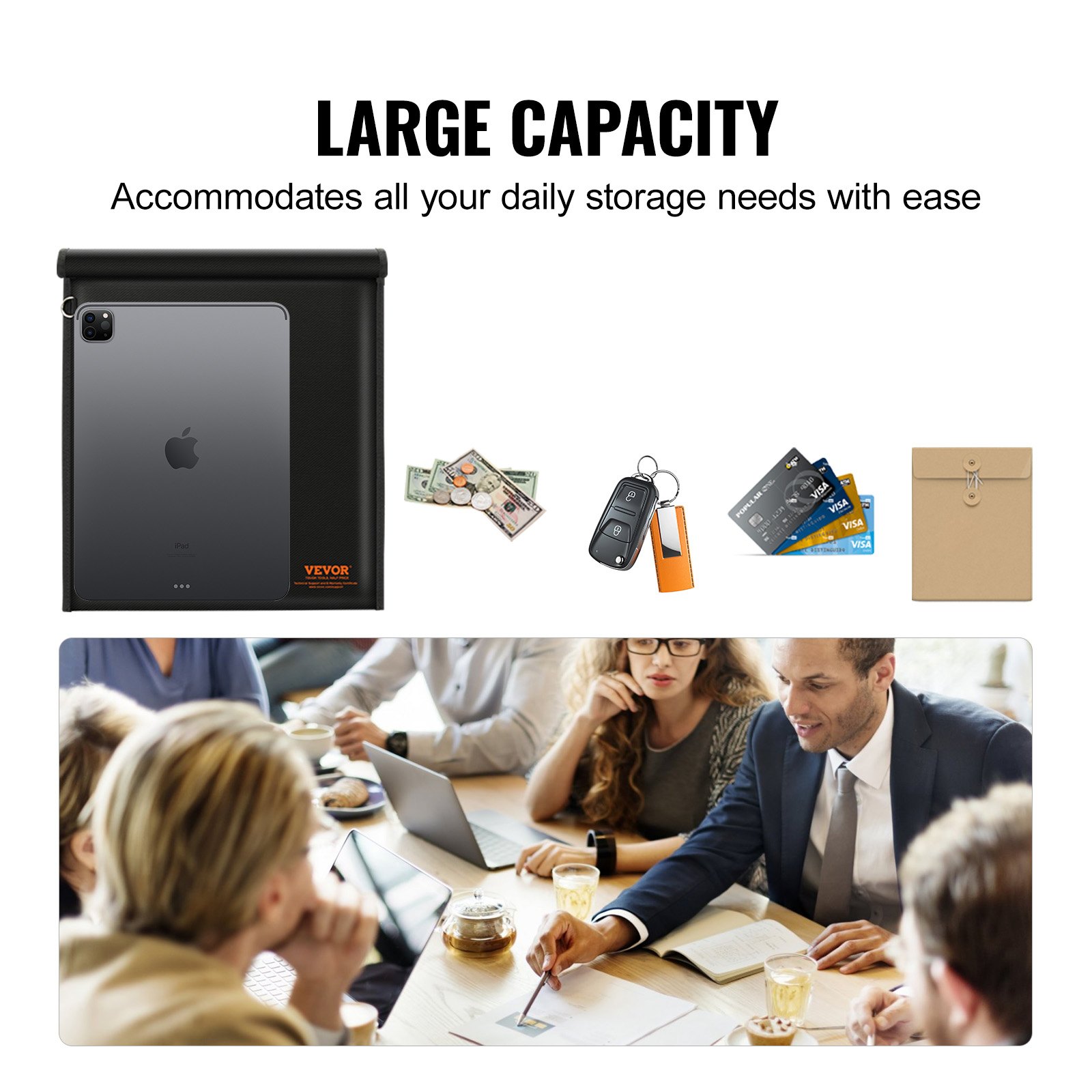 Zestaw VEVOR Faradaya do laptopa (430 x 381 mm), ognioodporny i wodoodporny uchwyt blokujący sygnał Faradaya do kluczyków samochodowych, telefonów, tabletów, torba antykradzieżowa, czarny