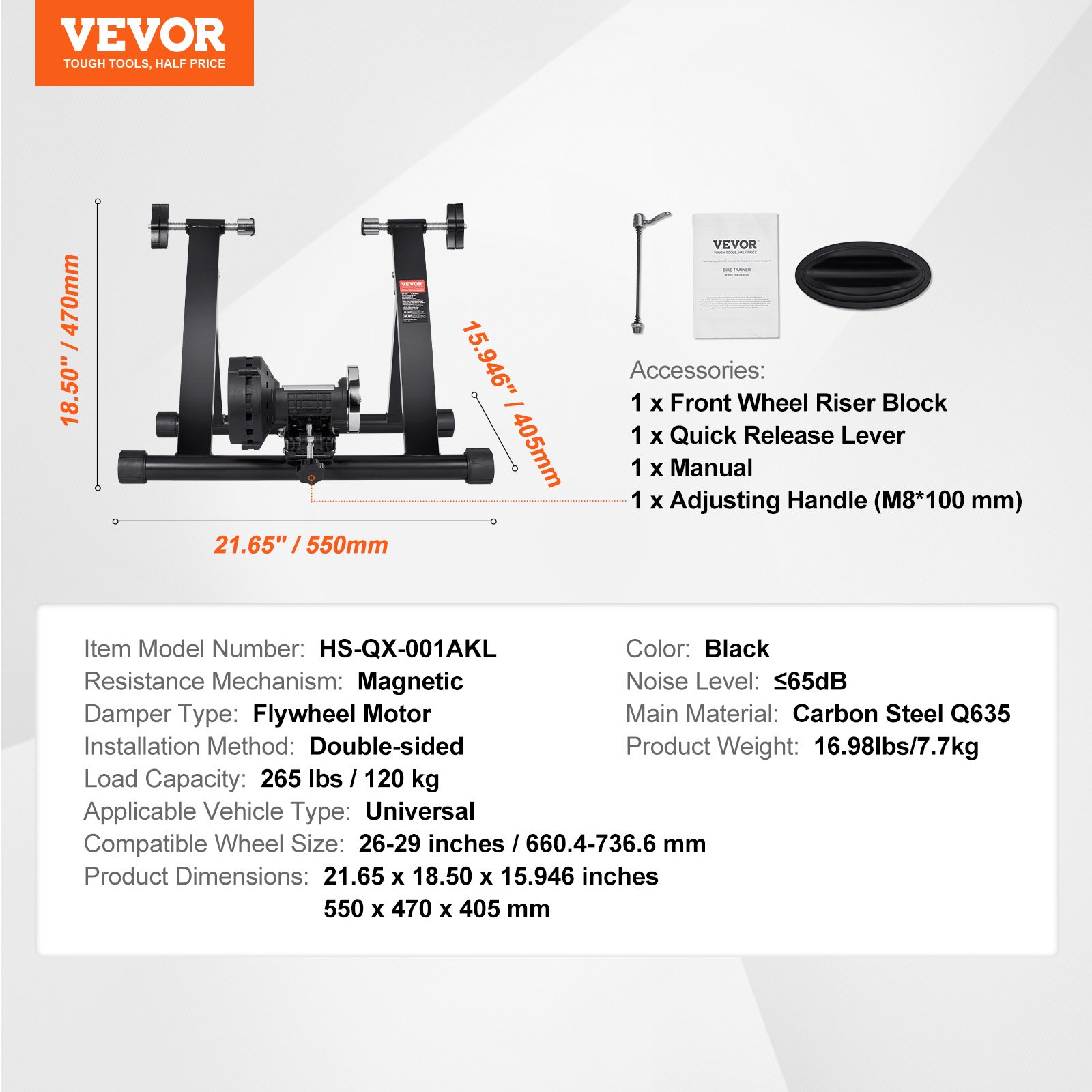 Stojak na rower treningowy VEVOR, magnetyczny stojak na rower treningowy do kół 26-29 cali, silnik koła zamachowego redukujący hałas, przenośny rower do ćwiczeń w pomieszczeniach