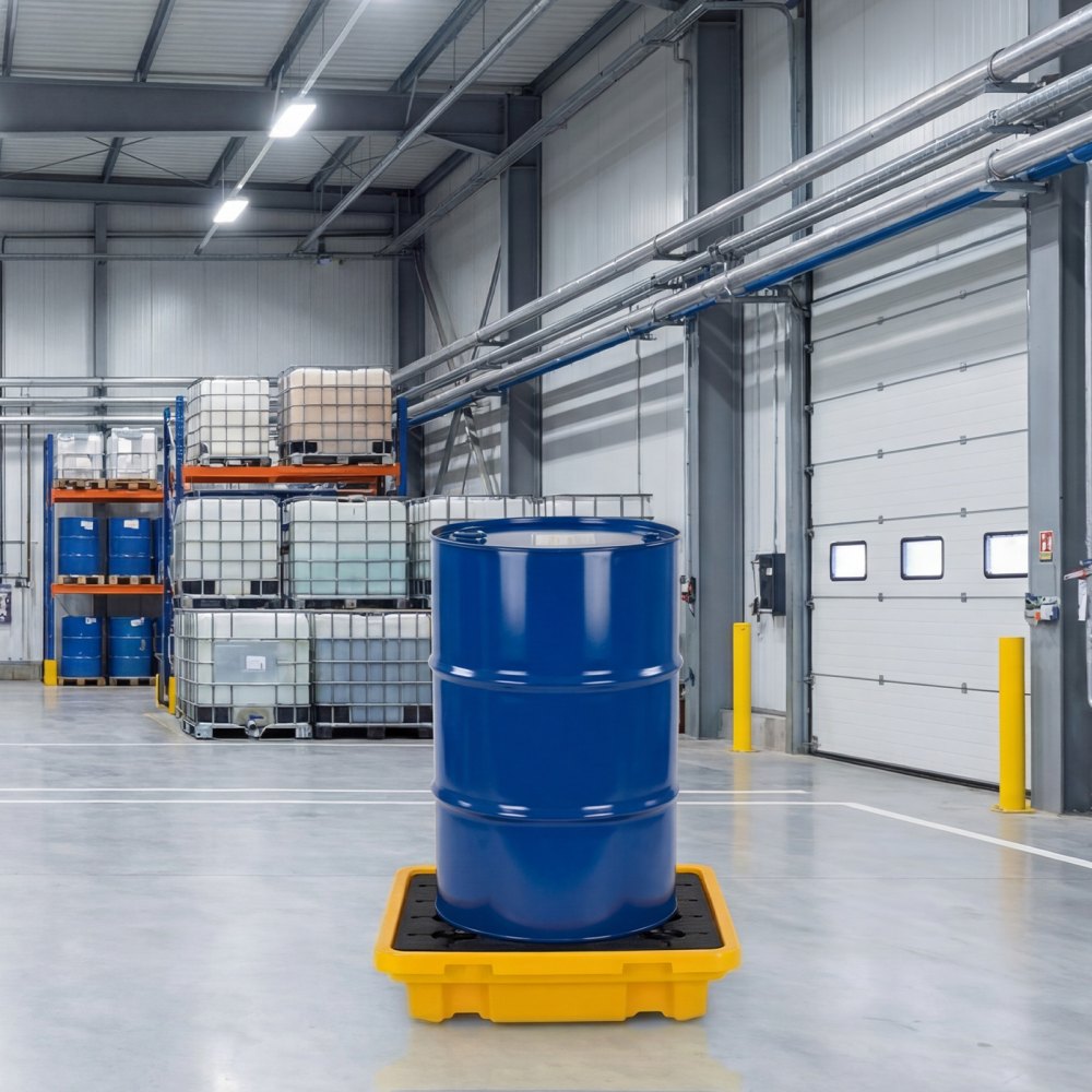 Paleta przeciwrozlewowa VEVOR 670x675x150 mm, przemysłowa taca przeciwrozlewowa o nośności statycznej 700 kg i pojemności 43,2 l, paleta beczkowa z odpływem na 1 beczkę, platforma przeciwrozlewowa do przechowywania i transportu