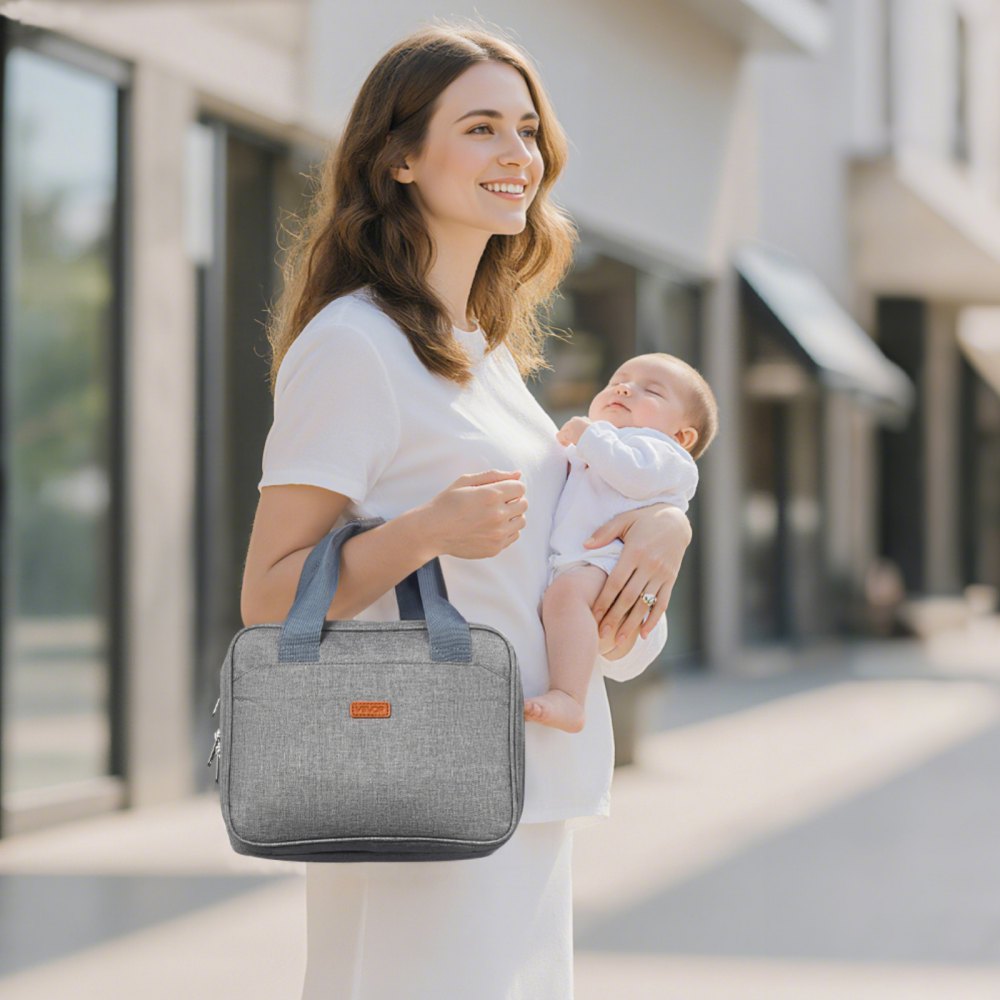 VEVOR Torba na laktator przenośny 290 x 160 x 210 mm, etui na laktator z wkładem chłodzącym, pasuje do gwintów M5/M6, akcesoria do laktatora i przechowywanie mleka matki, do pracy, podróży i użytku rodzinnego, kolor szary