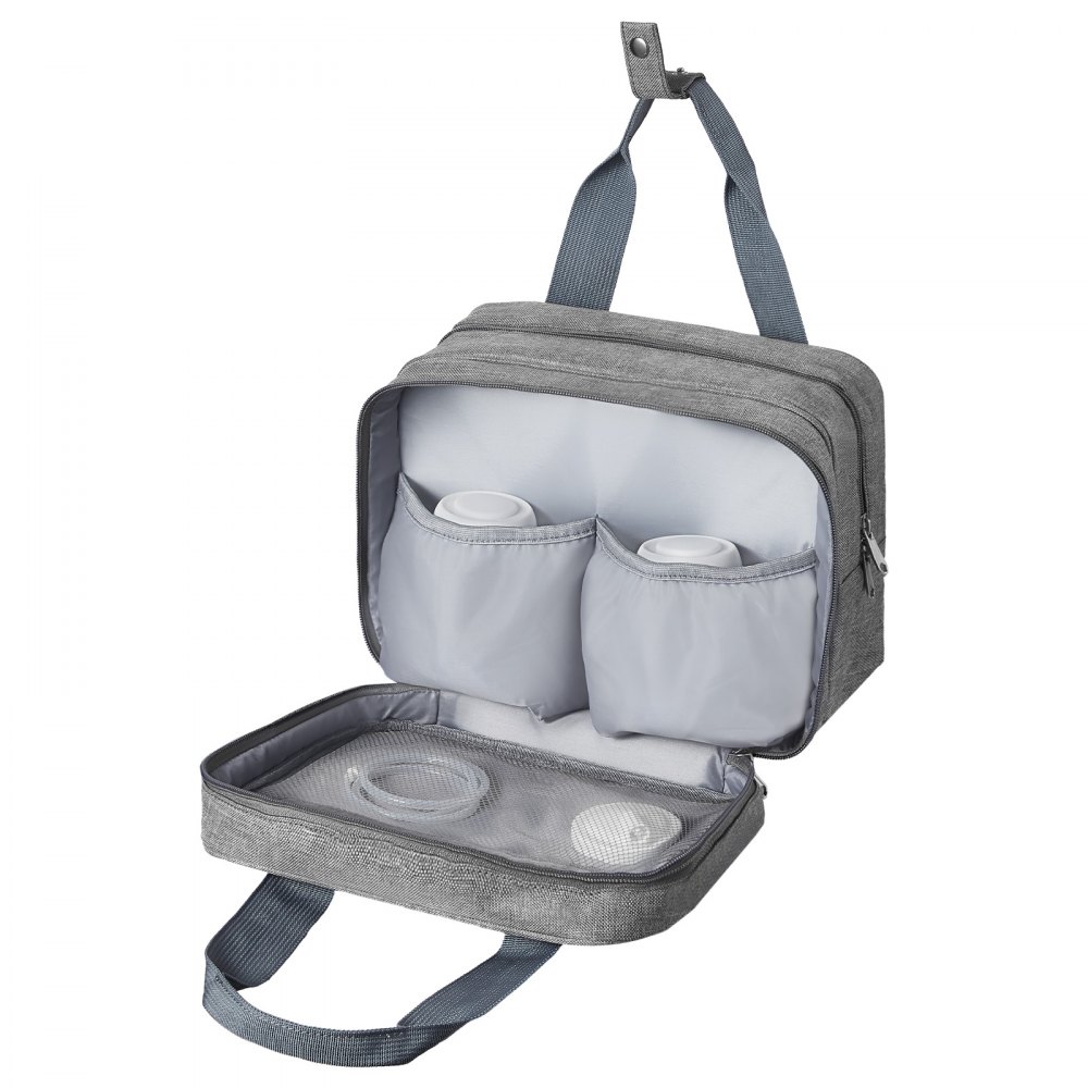 VEVOR Torba na laktator przenośny 290 x 160 x 210 mm, etui na laktator z wkładem chłodzącym, pasuje do gwintów M5/M6, akcesoria do laktatora i przechowywanie mleka matki, do pracy, podróży i użytku rodzinnego, kolor szary