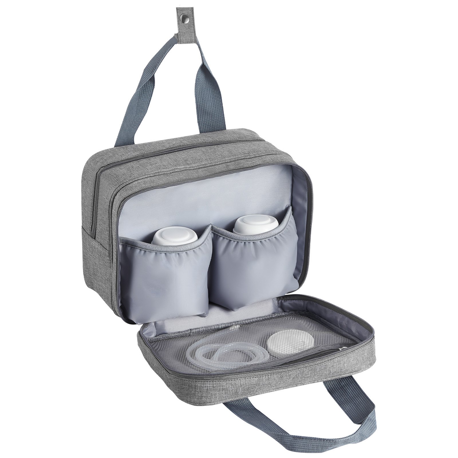 VEVOR Torba na laktator przenośny 290 x 160 x 210 mm, etui na laktator z wkładem chłodzącym, pasuje do gwintów M5/M6, akcesoria do laktatora i przechowywanie mleka matki, do pracy, podróży i użytku rodzinnego, kolor szary