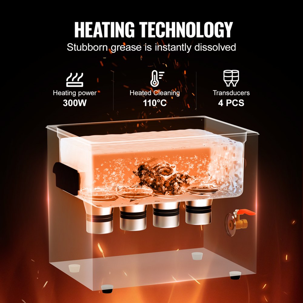 VEVOR 10 L Ultrasonic Cleaner with Heating Timer & Basket, Professional Digital Sonic Cavitation Machine, 240 W Cleaning Machine for Laboratory Tools, Metal Parts, Carburetors, Brass, Car Parts, Engine Parts