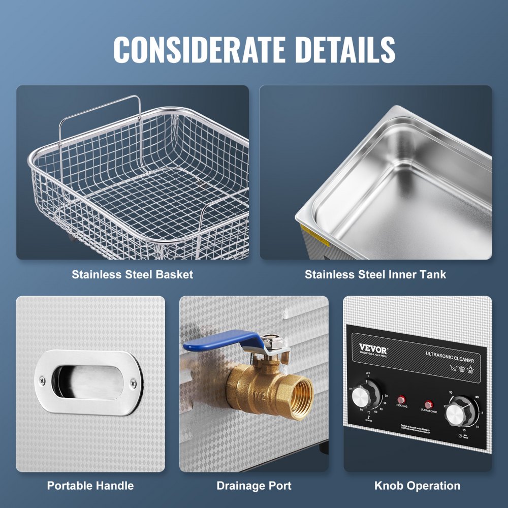 VEVOR 15 L Ultrasonic Cleaner with Heating Timer & Basket, Professional Digital Sonic Cavitation Machine, 360 W Cleaning Machine for Laboratory Tools, Metal Parts, Carburetors, Brass, Car Parts, Engine Parts