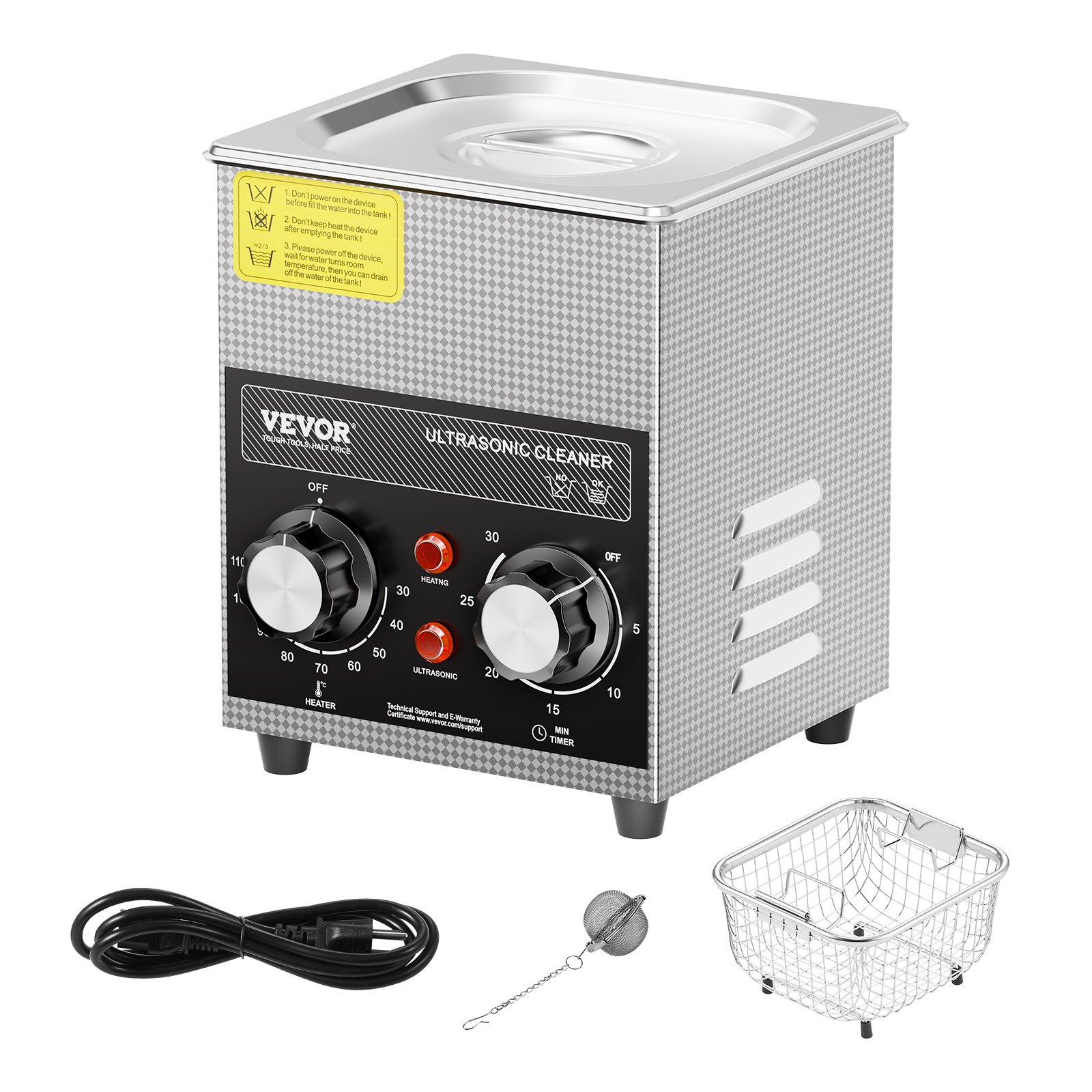 VEVOR 2L ultradźwiękowa myjka z timerem nagrzewania i koszem Profesjonalny cyfrowy ultradźwiękowy sprzęt czyszczący, 60 W Maszyna czyszcząca do zegarków, okularów, monet, części metalowych, narzędzi, srebra