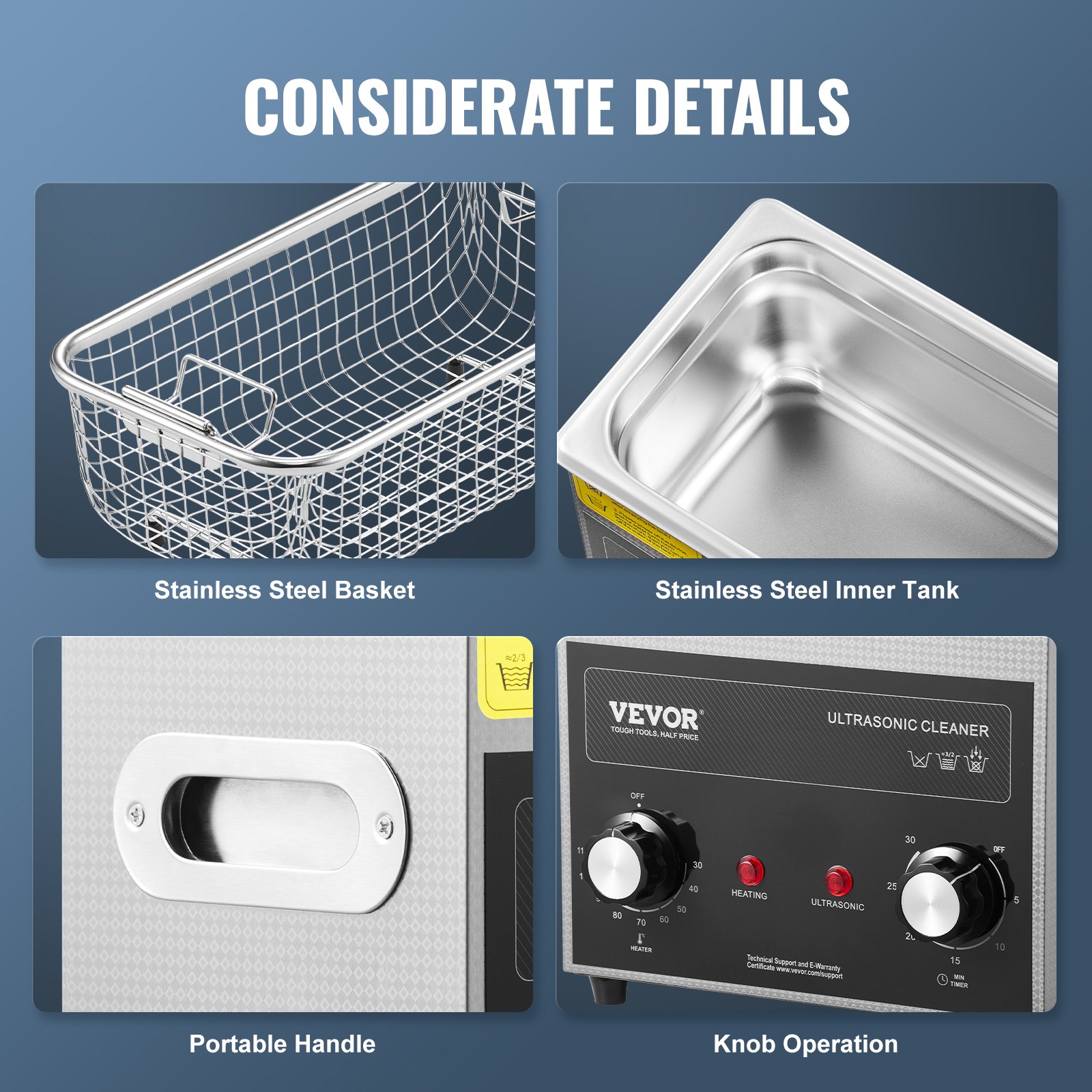 VEVOR 3L Ultrasonic Cleaner with Heating Timer and Basket, Professional Digital Sonic Cavitation Machine, 120W Cleaning Machine for Watch Instruments, Glasses, Coins, Metal Parts, Tools, Silver