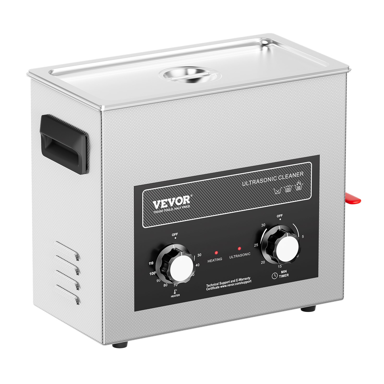 VEVOR Ultradźwiękowa myjka z timerem nagrzewania i koszem 6 l Profesjonalna cyfrowa kawitacja soniczna, 180 W Urządzenie do czyszczenia instrumentów zegarmistrzowskich, okularów, monet, części metalowych i narzędzi