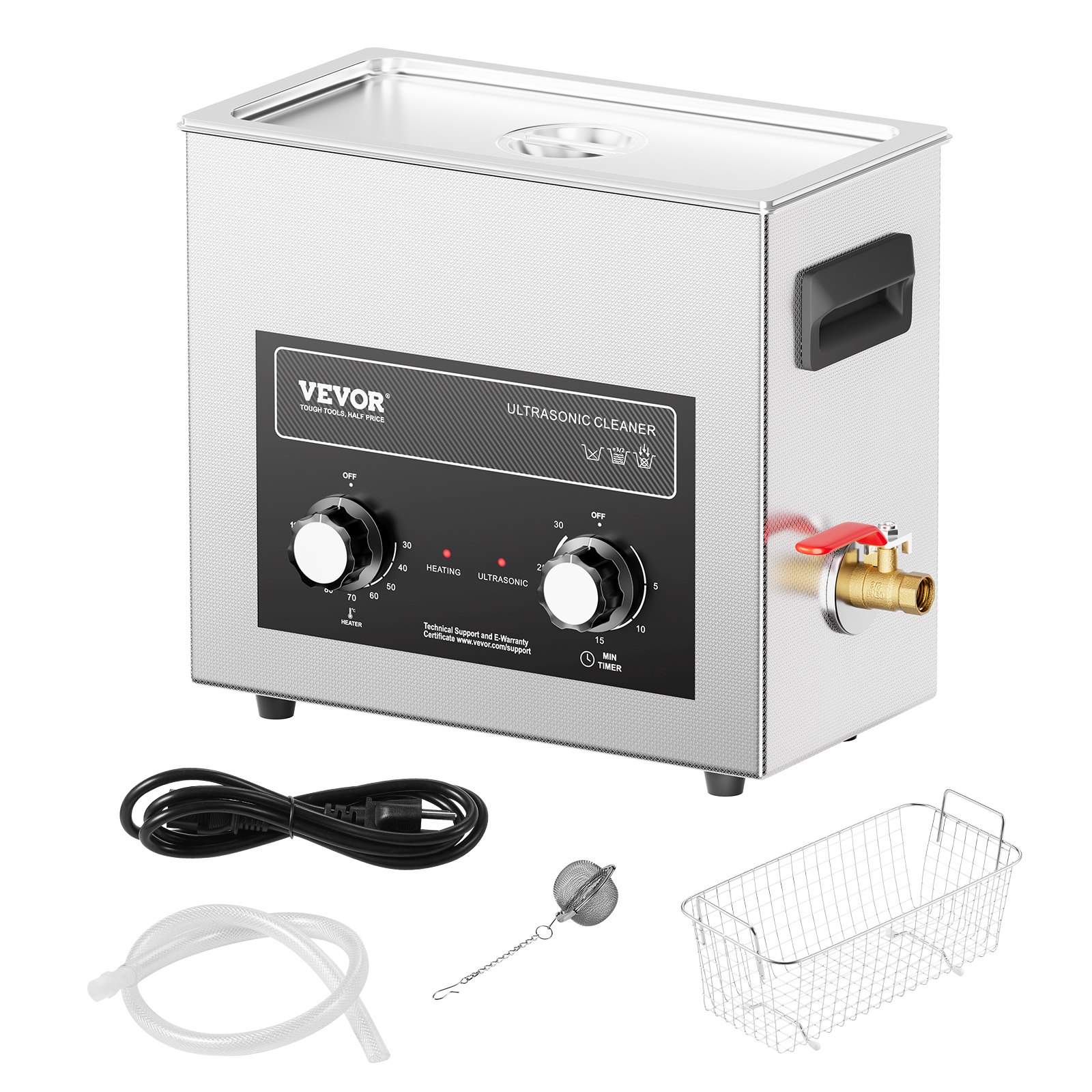 VEVOR Ultradźwiękowa myjka z timerem nagrzewania i koszem 6 l Profesjonalna cyfrowa kawitacja soniczna, 180 W Urządzenie do czyszczenia instrumentów zegarmistrzowskich, okularów, monet, części metalowych i narzędzi