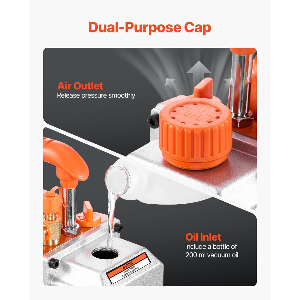 Pompa próżniowa VEVOR, 3,5 CFM 99 l/min, 1-stopniowa, 180 W, odpowiednia do układów R134a, R22 i R410a, silnik 4-biegunowy, do konserwacji układów klimatyzacji samochodowych i odgazowywania żywic, w tym oleju.