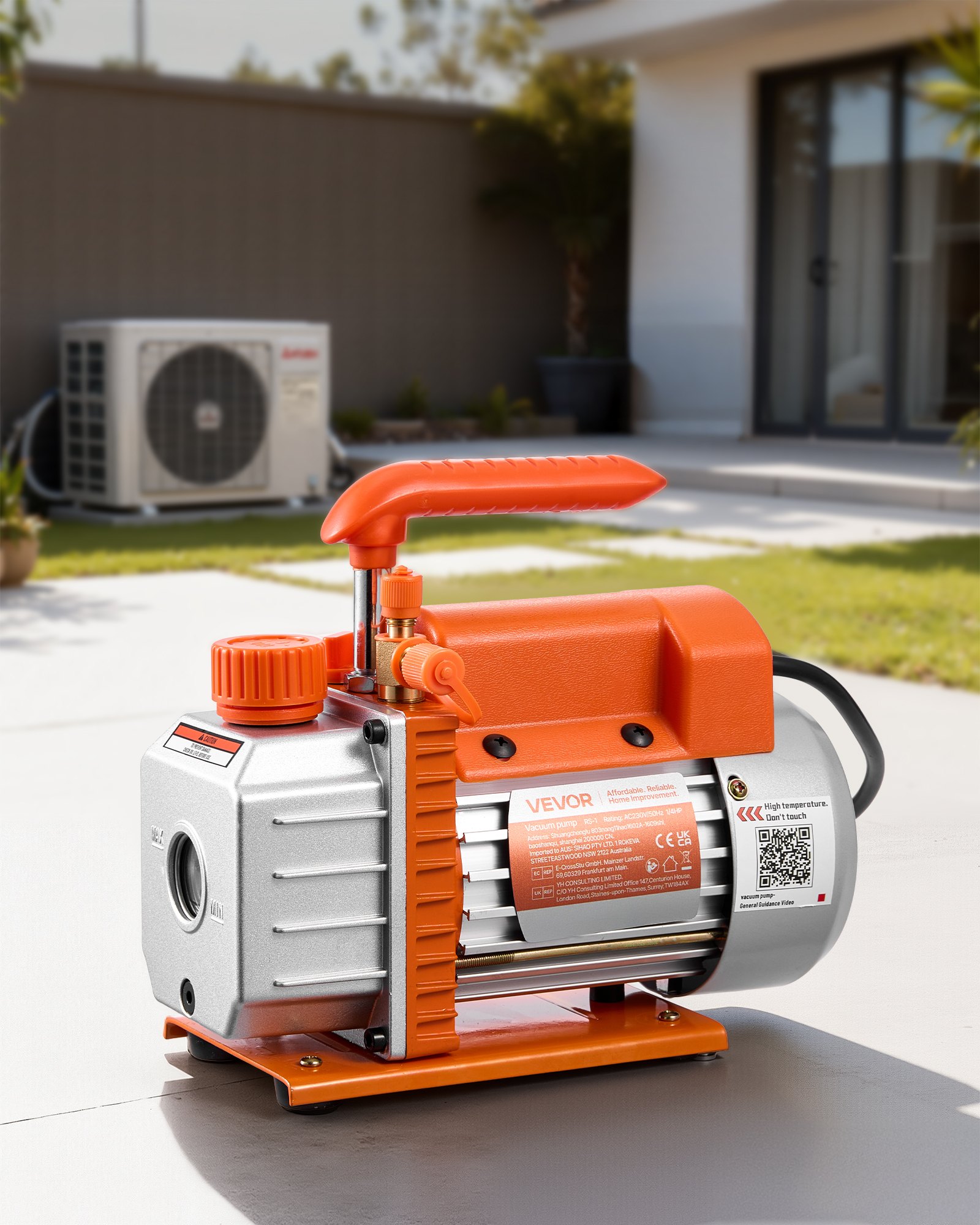 Pompa próżniowa VEVOR, 3,5 CFM 99 l/min, 1-stopniowa, 180 W, odpowiednia do układów R134a, R22 i R410a, silnik 4-biegunowy, do konserwacji układów klimatyzacji samochodowych i odgazowywania żywic, w tym oleju.