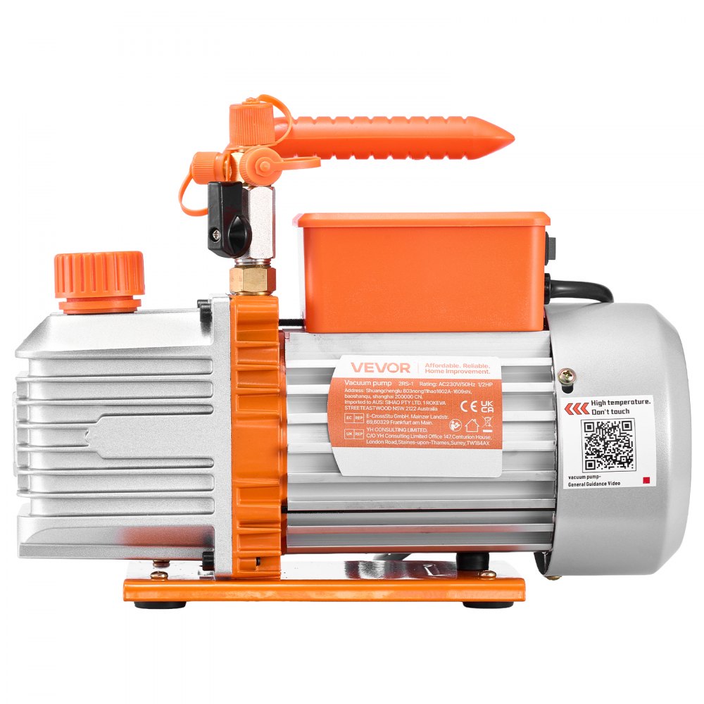 Pompa próżniowa VEVOR, 5 CFM 142 l/min, dwustopniowa, 375 W, odpowiednia do układów R134a, R22 i R410a, silnik 4-biegunowy, do konserwacji układów klimatyzacji samochodowych i odgazowywania żywic, w tym oleju.