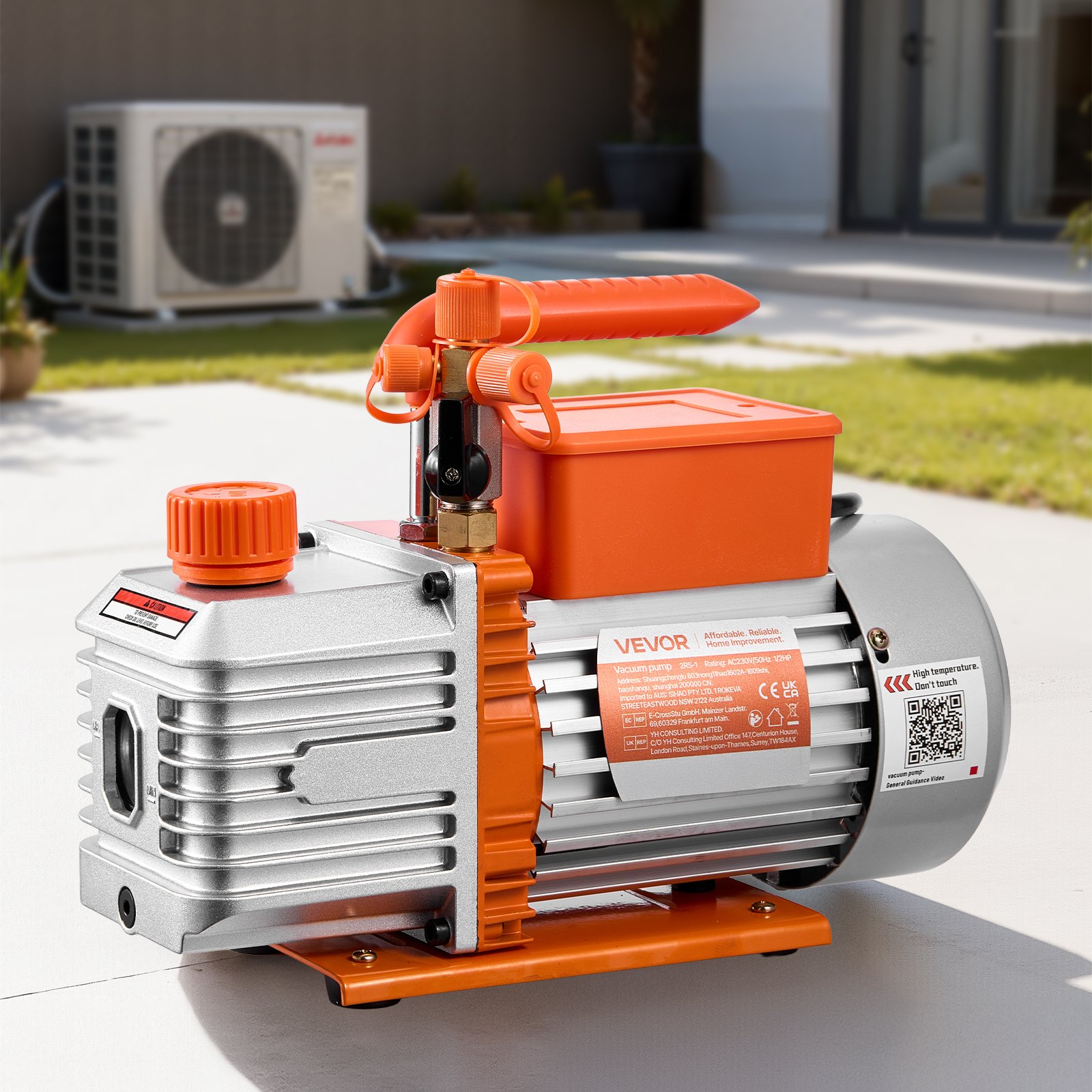 Pompa próżniowa VEVOR, 5 CFM 142 l/min, dwustopniowa, 375 W, odpowiednia do układów R134a, R22 i R410a, silnik 4-biegunowy, do konserwacji układów klimatyzacji samochodowych i odgazowywania żywic, w tym oleju.