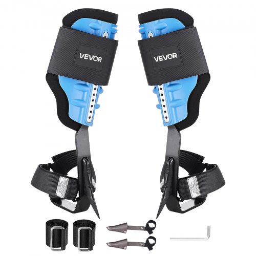 Kolce do wspinaczki na drzewa VEVOR, sprzęt do wspinaczki na drzewa z paskami i podkładką, udźwig 159 kg, wytrzymałe kolce do drzew, sprzęt wspinaczkowy z regulacją wysokości 39–44 cm do zbioru owoców i polowań, jasnoniebieski