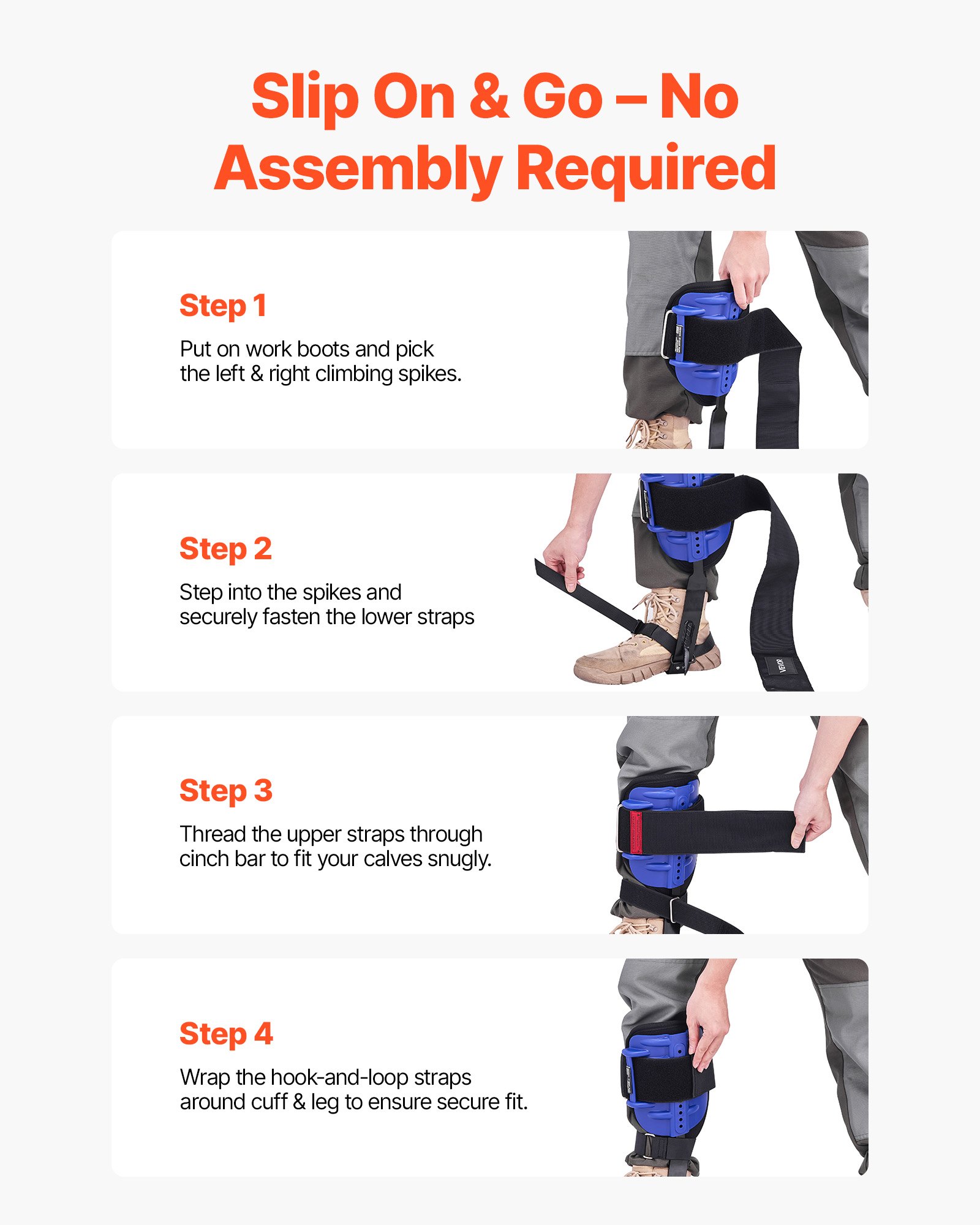 Kolce wspinaczkowe VEVOR, regulowany sprzęt do wspinaczki na drzewa z paskami i pasem biodrowym, udźwig 159 kg, wytrzymałe stalowe kolce wspinaczkowe, sprzęt do pielęgnacji drzew do zbioru owoców i polowań, kolor niebieski